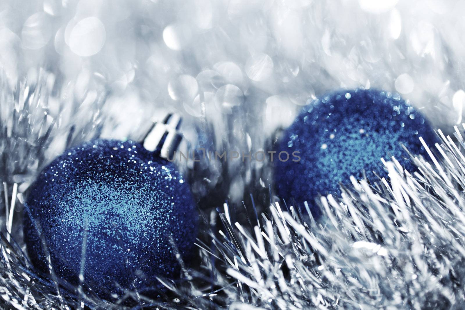 blue christmas ball on silver background