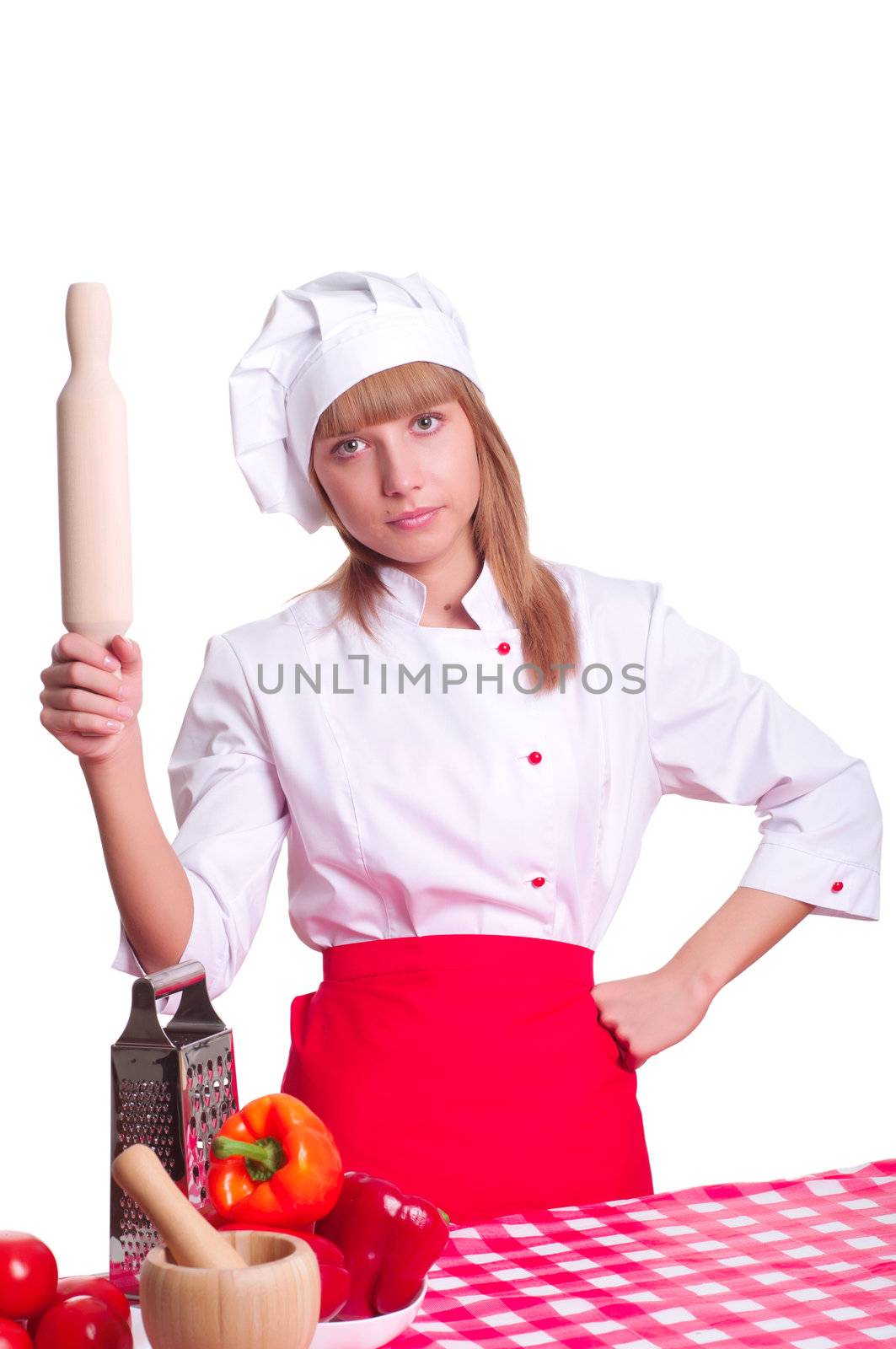 Attractive cook woman a over white background by adam121