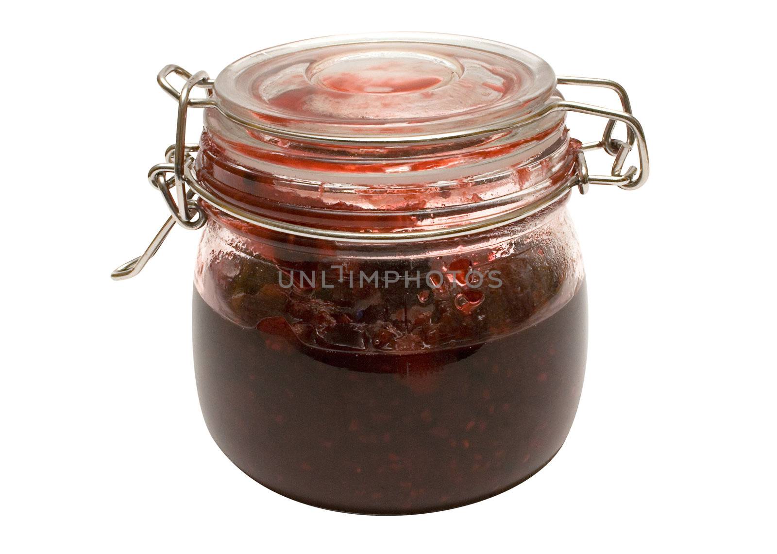 Glass of fruit jam isolated on a white background. File contains clipping path.