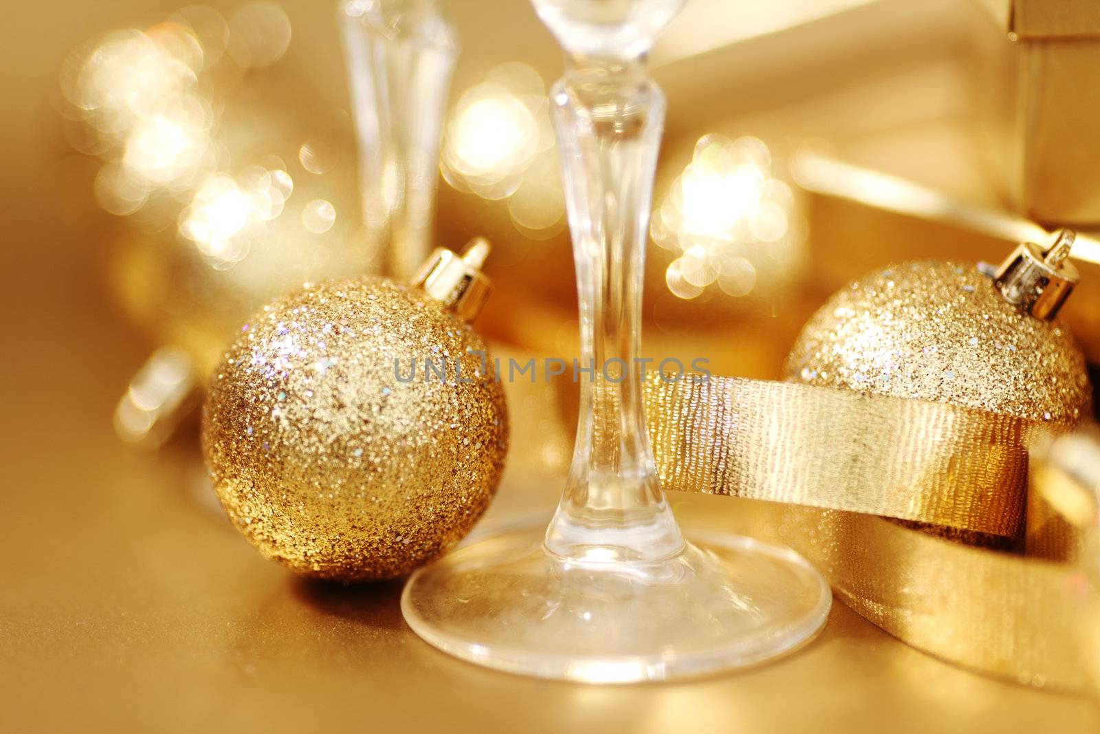 golden christmas background champagne gifts ball