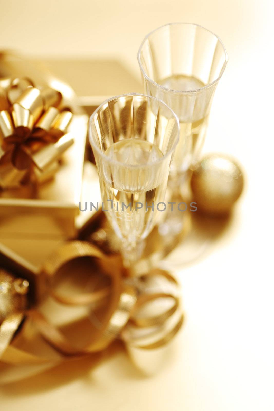 golden christmas background champagne gifts ball