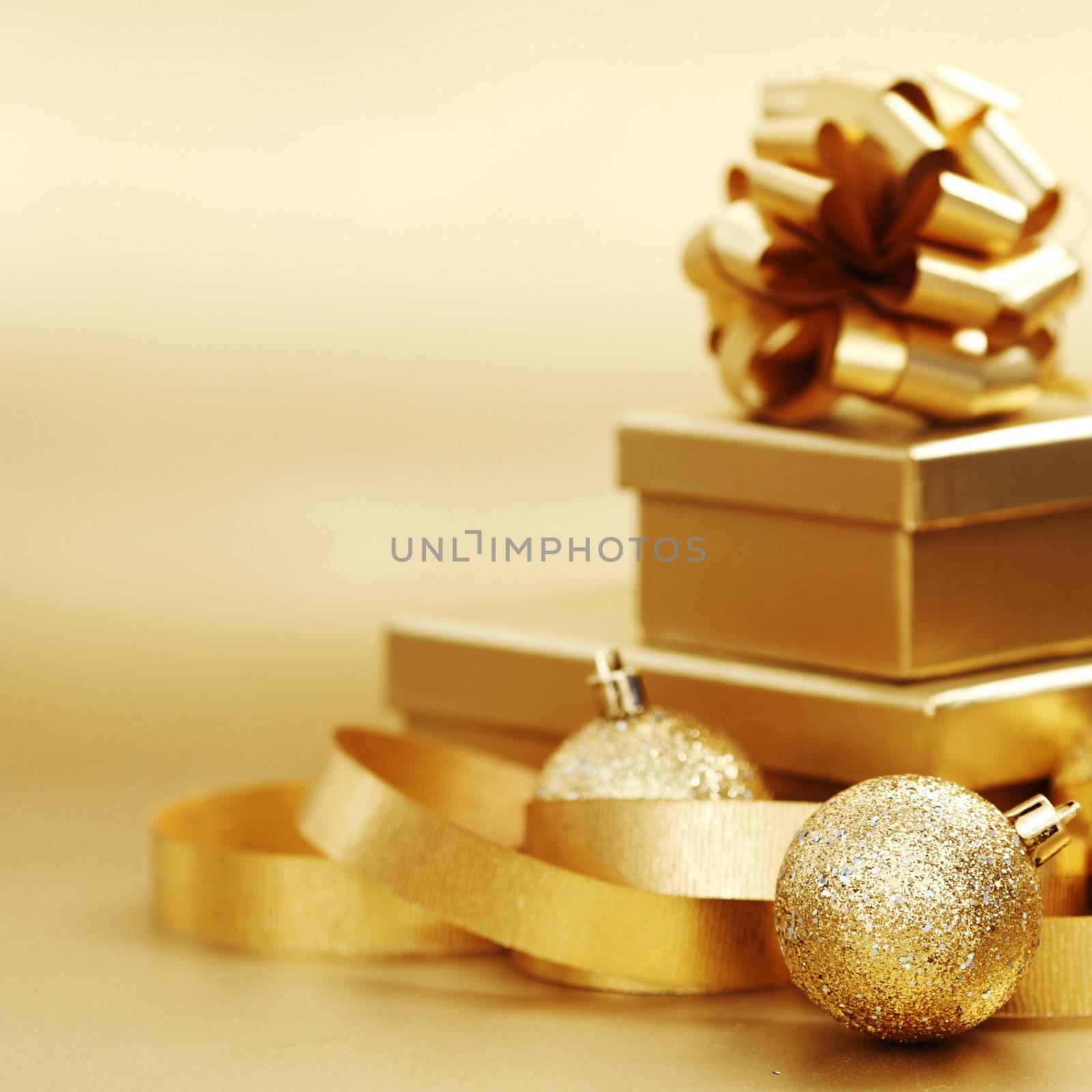 golden christmas background gifts ball