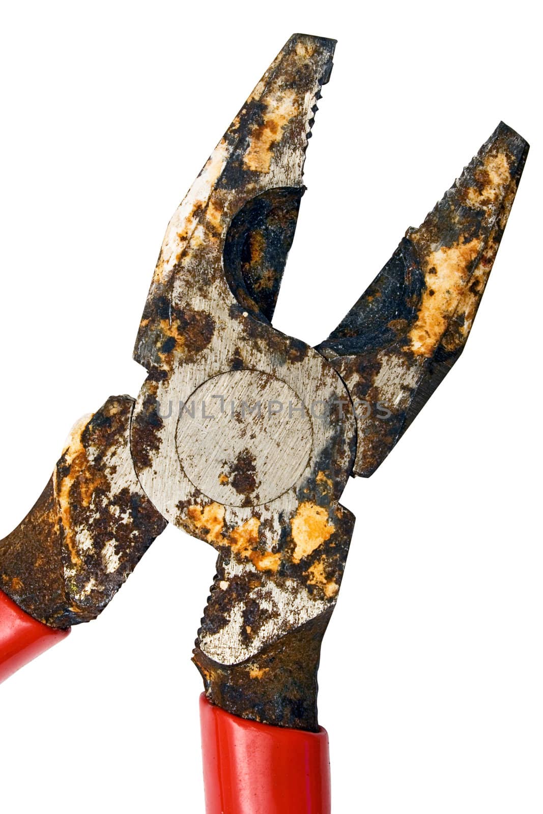 Old corroded pliers isolated on a white background. File contains clipping path.