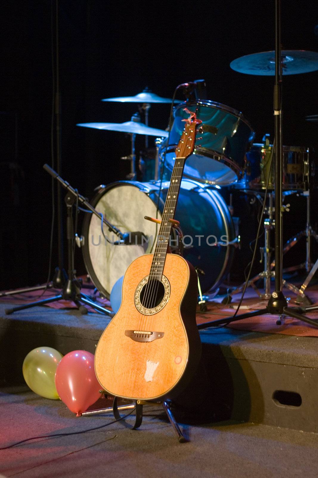 Music instruments on stage.