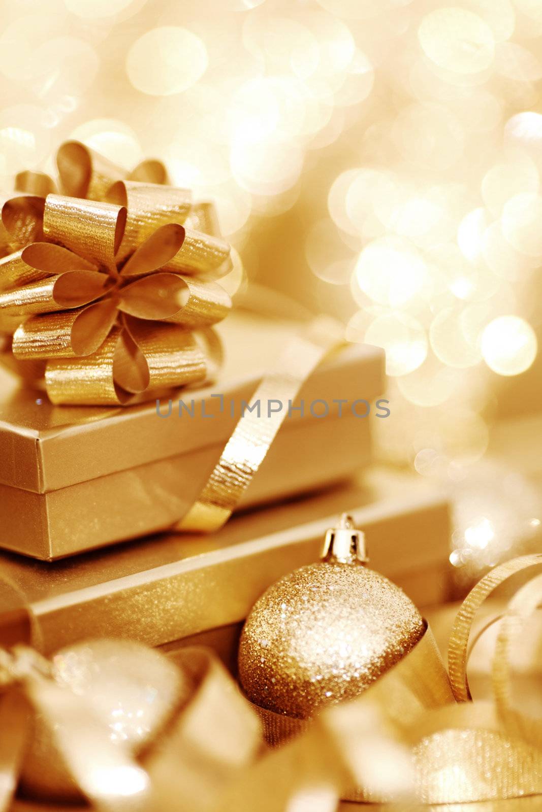 golden christmas background gifts ball