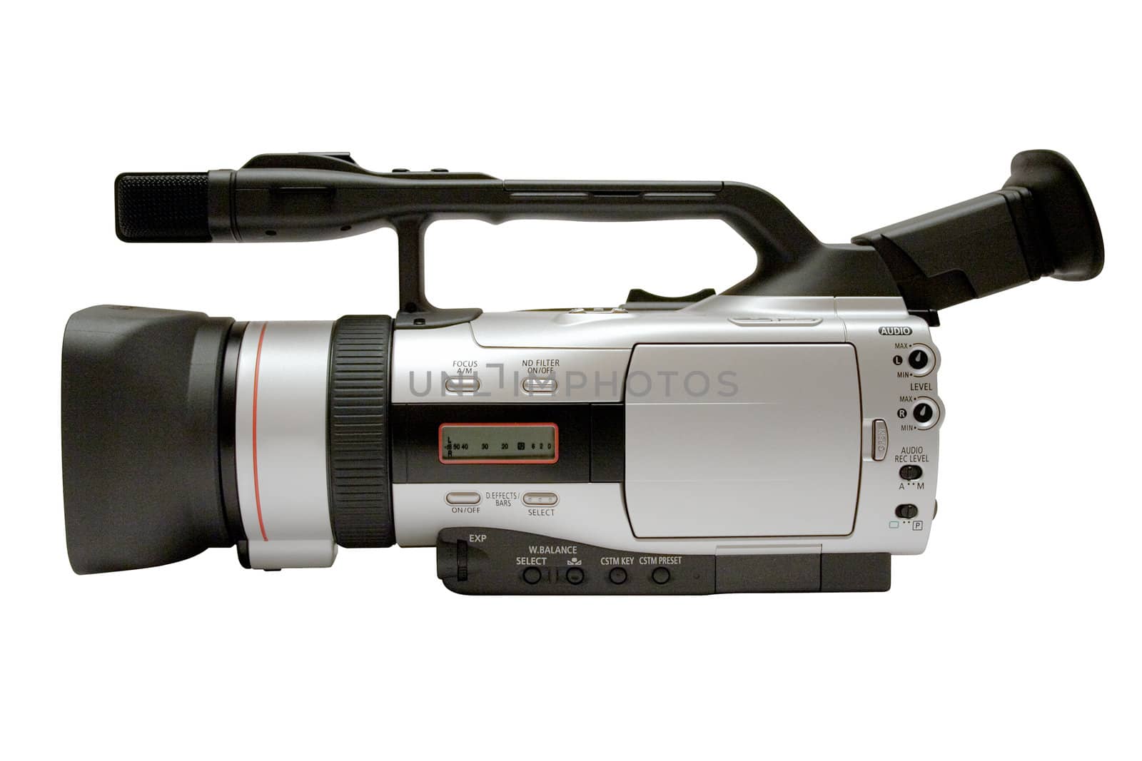 Professional camcorder isolated on a white background. File contains clipping path.