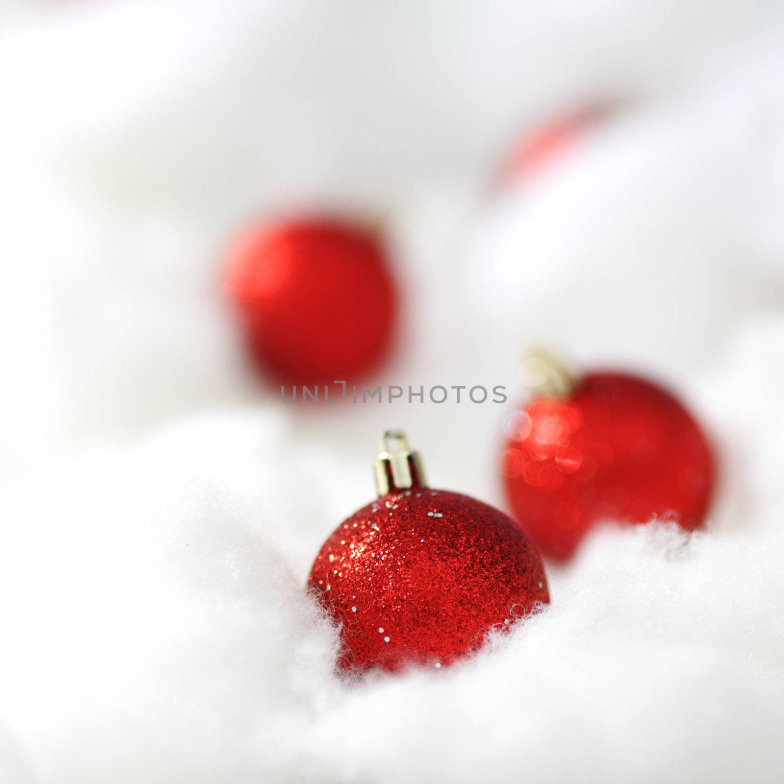 red christmas balls on white