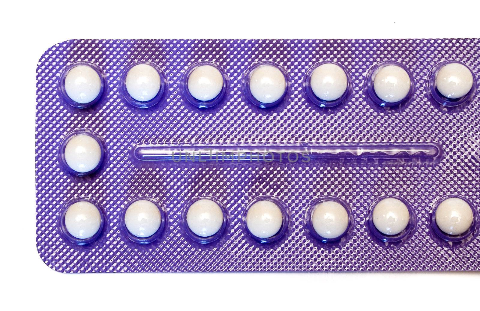 Blister pack of birth control pills. Isolated on a white background.