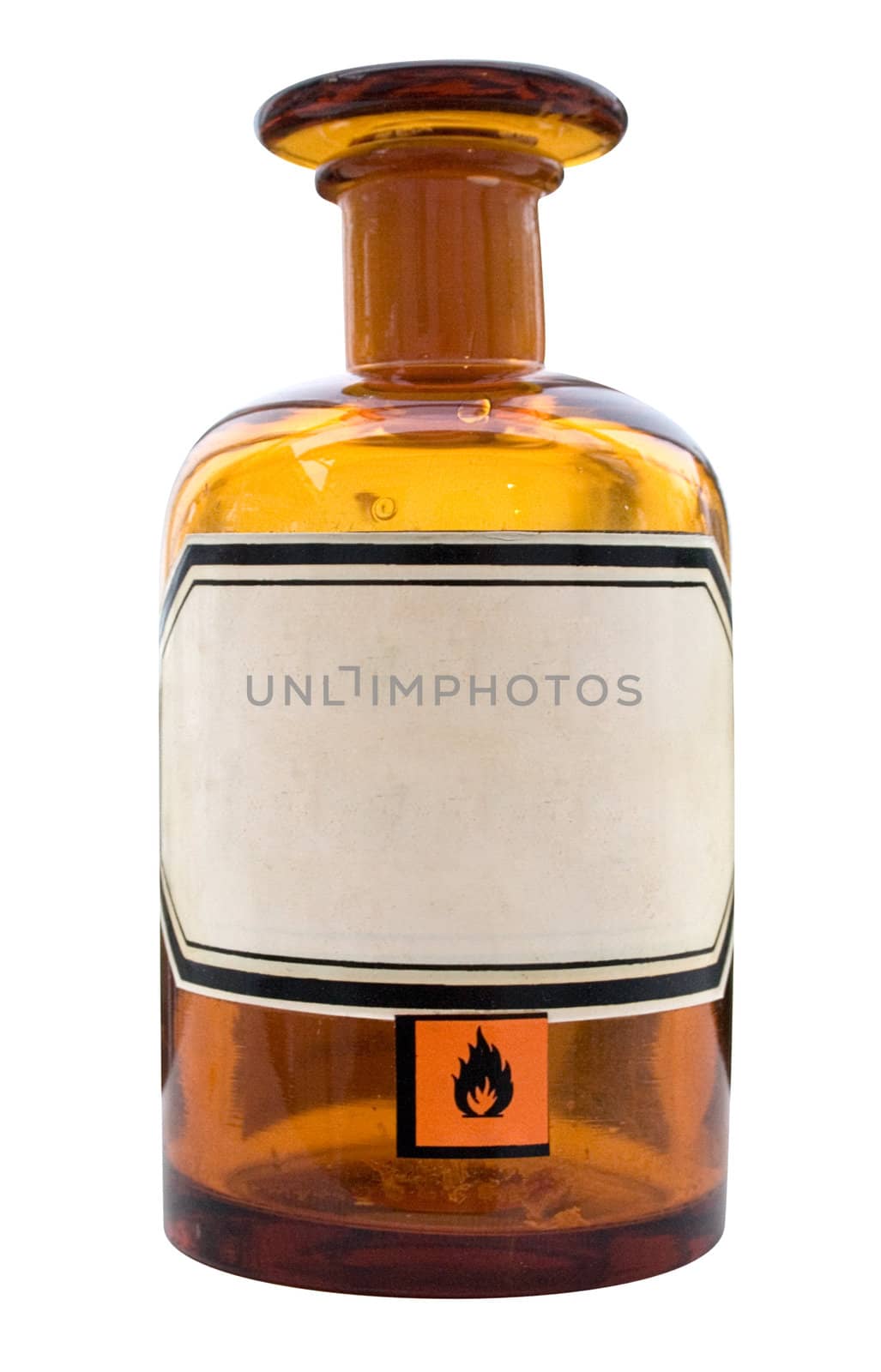 Brown medicine bottle with blank label isolated on a white background. File contains clipping path.