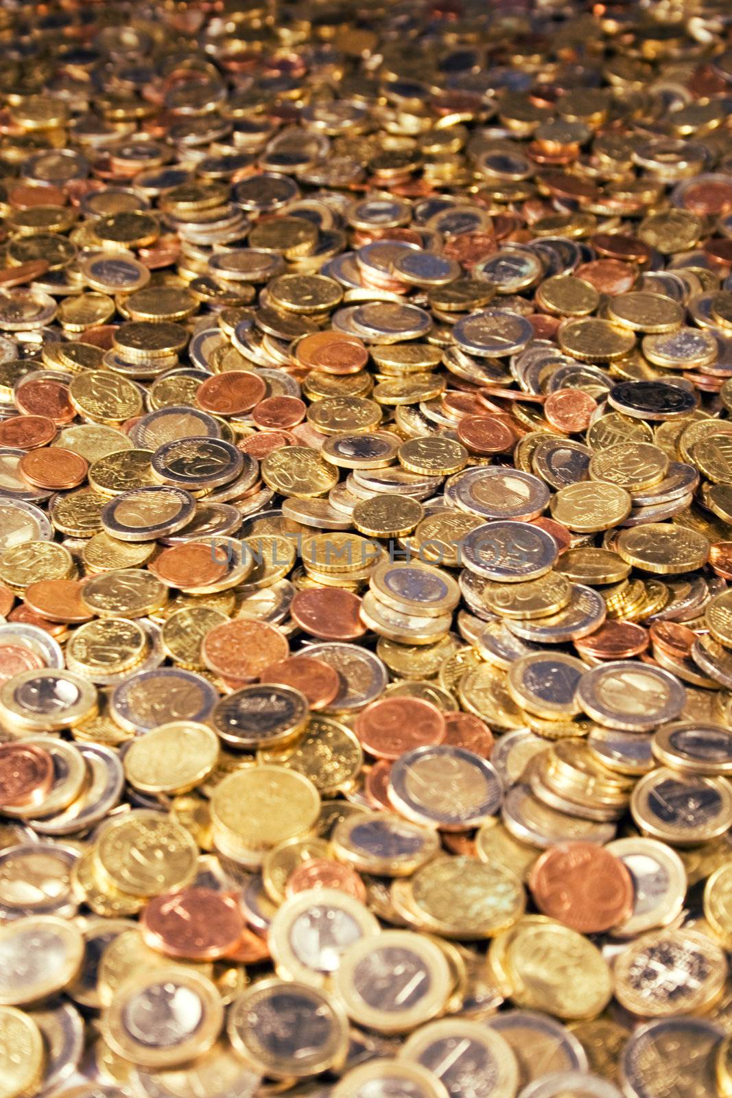 Heap of various coins.