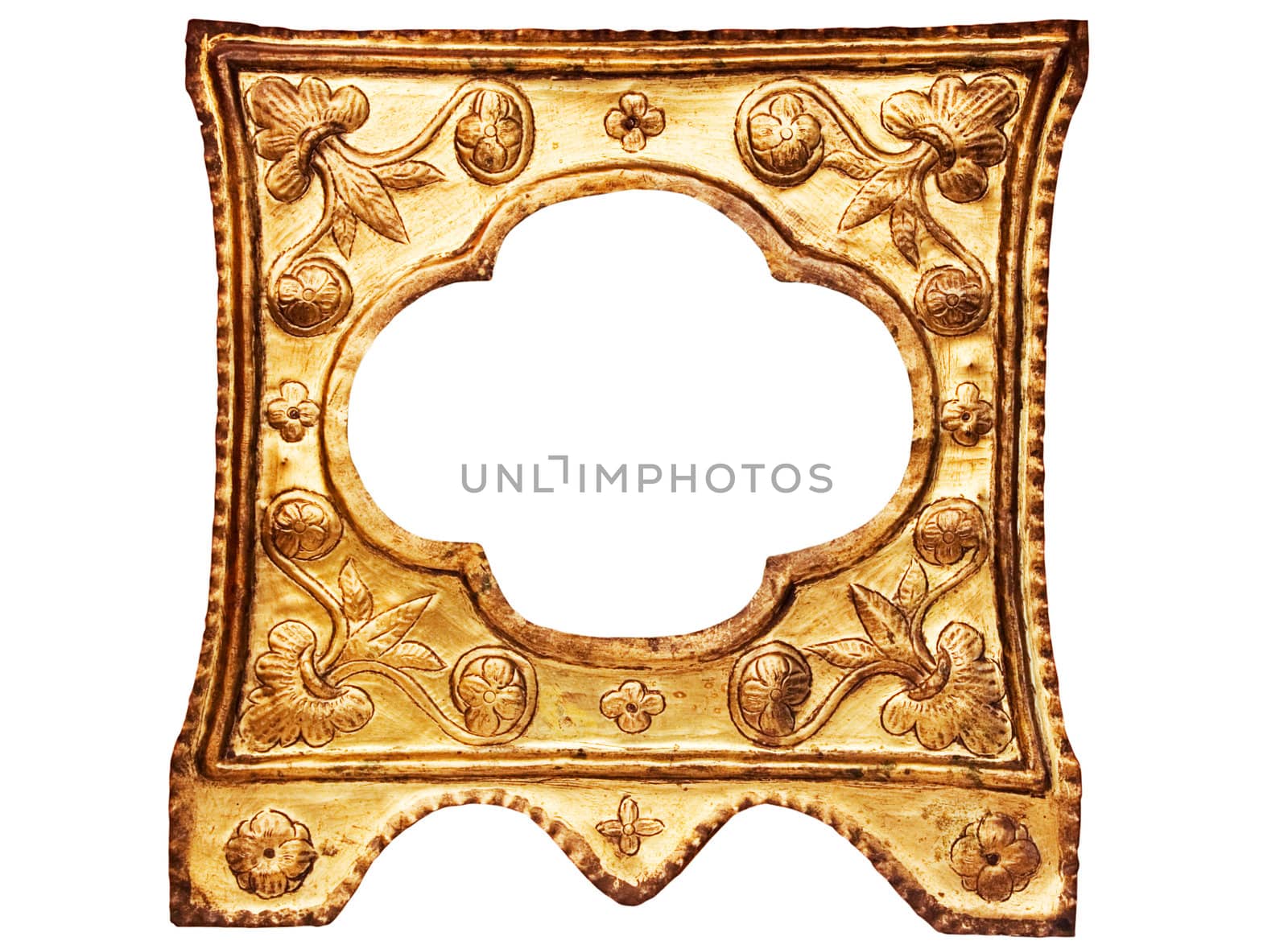 Small golden metal picture frame isolated on a white background. File contains clipping path.