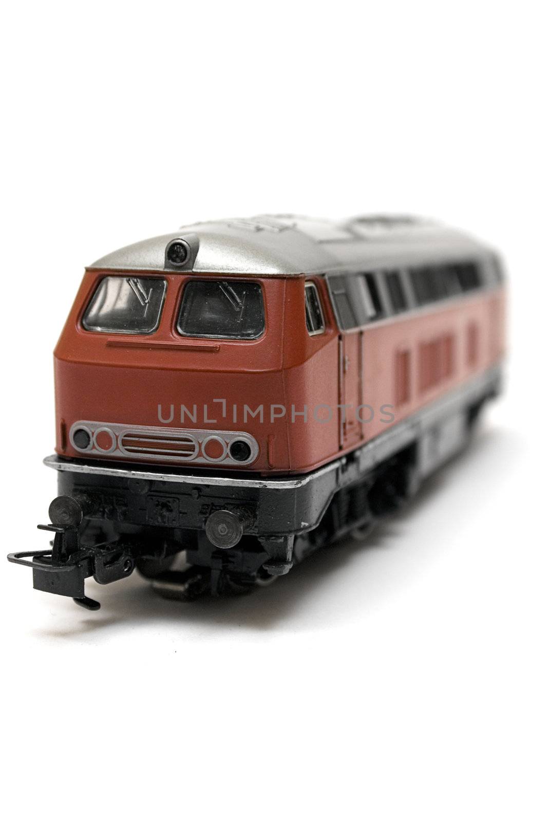 Retro railroad toy isolated on a white background.