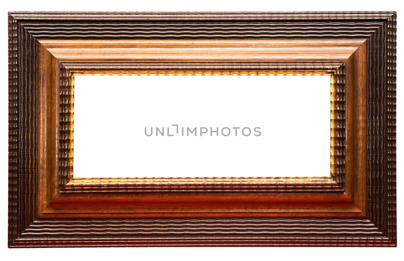 Wide wooden picture frame isolated on a white background. File contains clipping path.