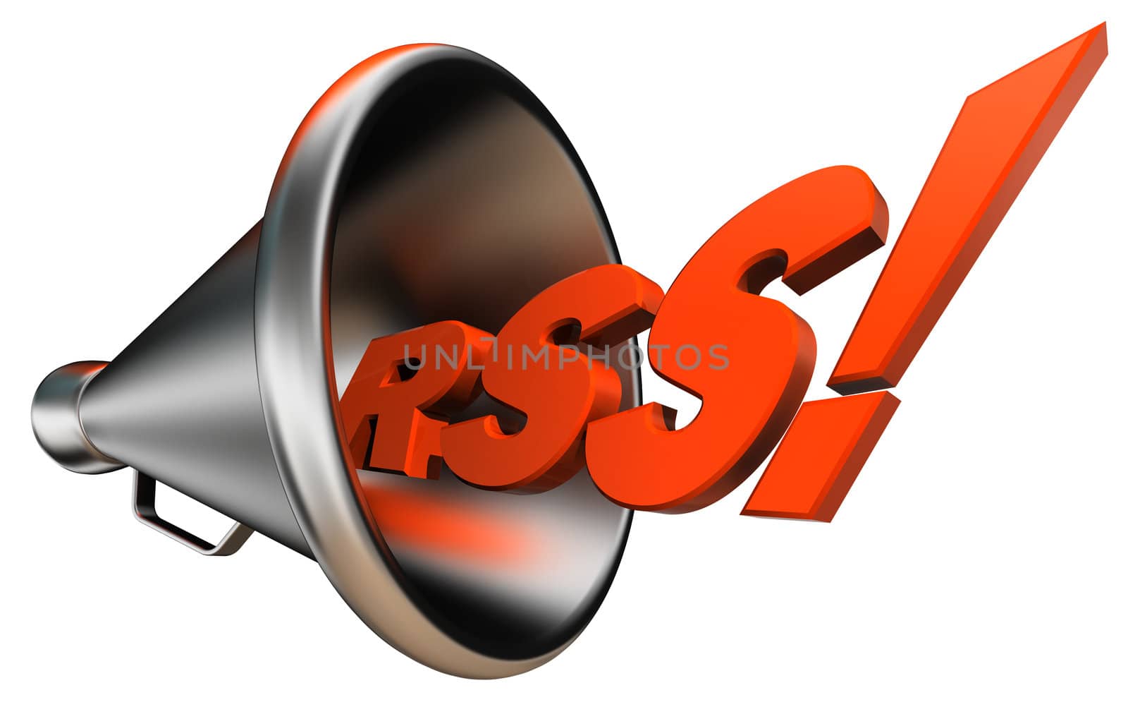 rss orange word and metal bullhorn on white background