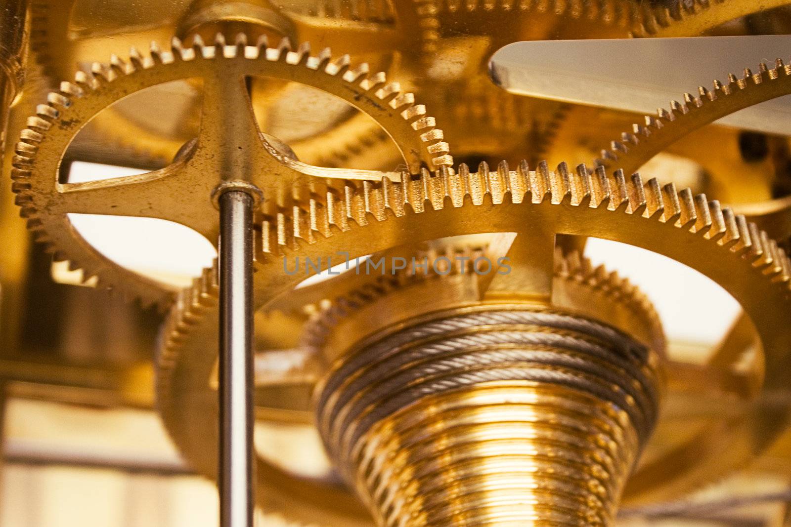 Close-up on a shiny golden clockwork.