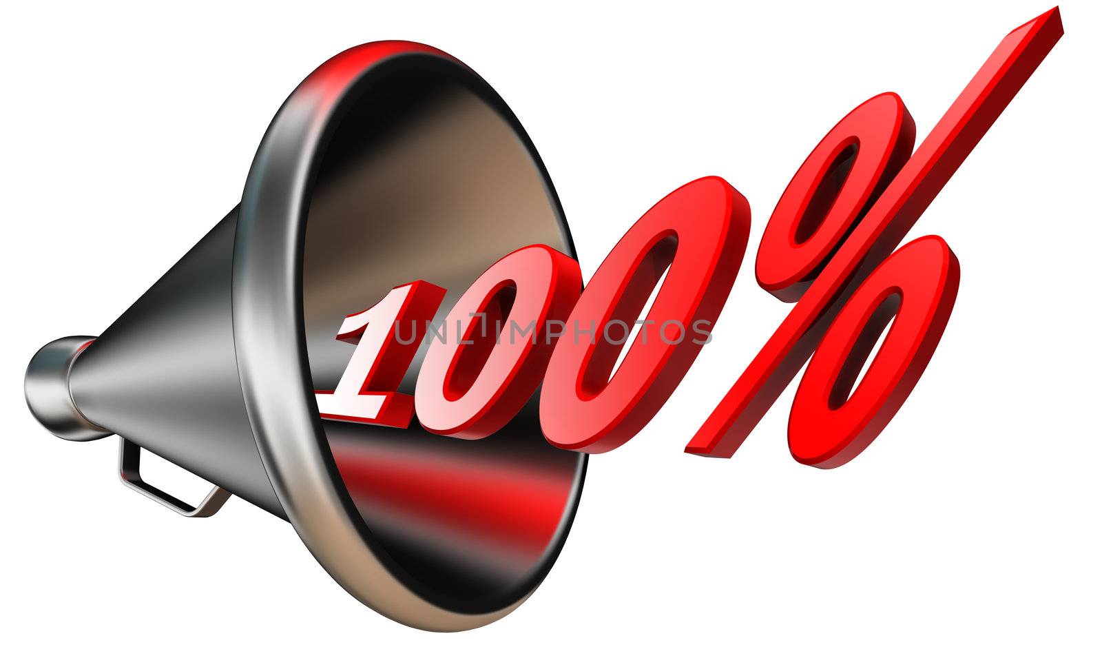 hundred per cent 100% red symbol in bullhorn isolated on white background. clipping path included