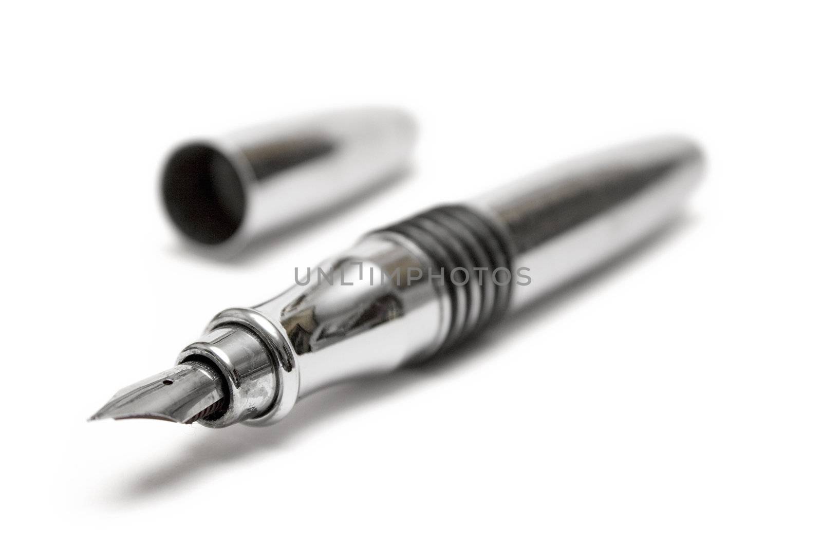 Silver fountain writing pen isolated on a white background.