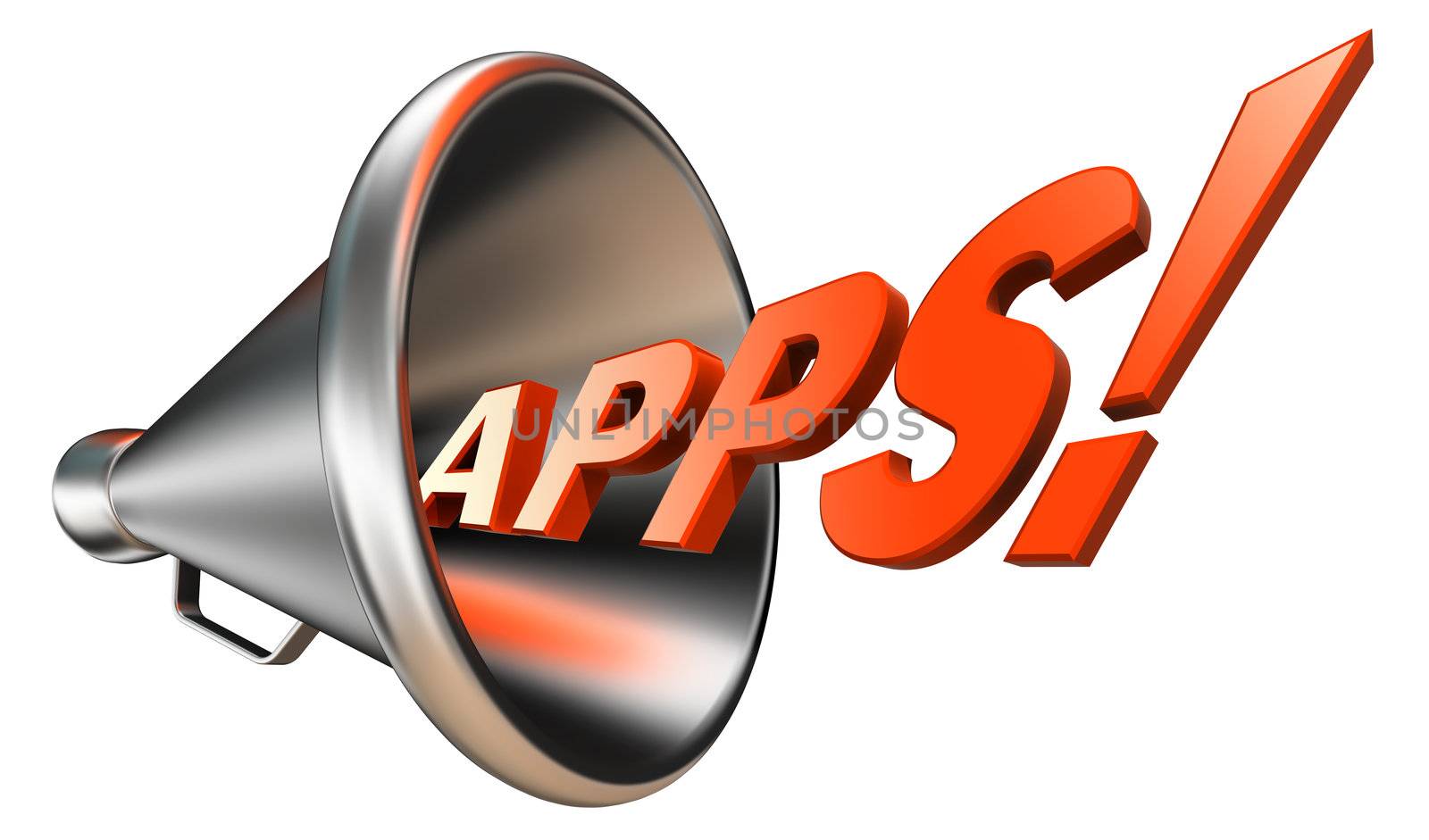 apps orange word in megaphone on white background. clipping path included 