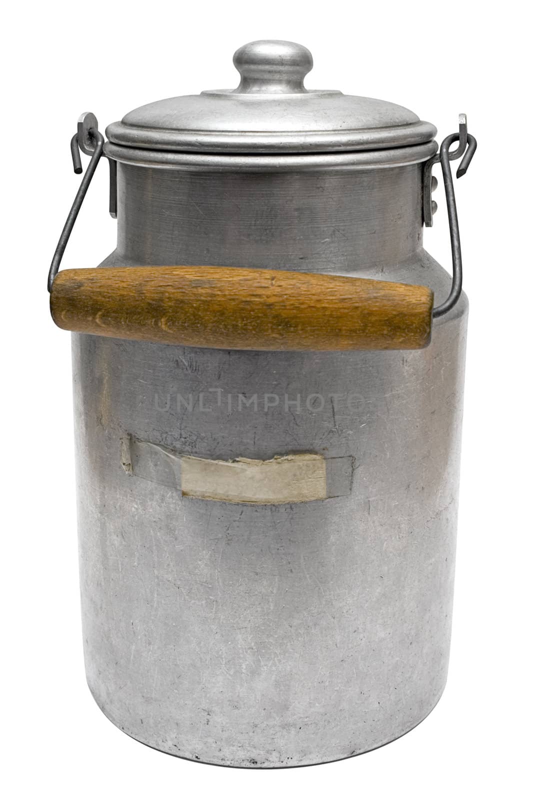 Old metal milk can isolated on a white background. File contains clipping path.