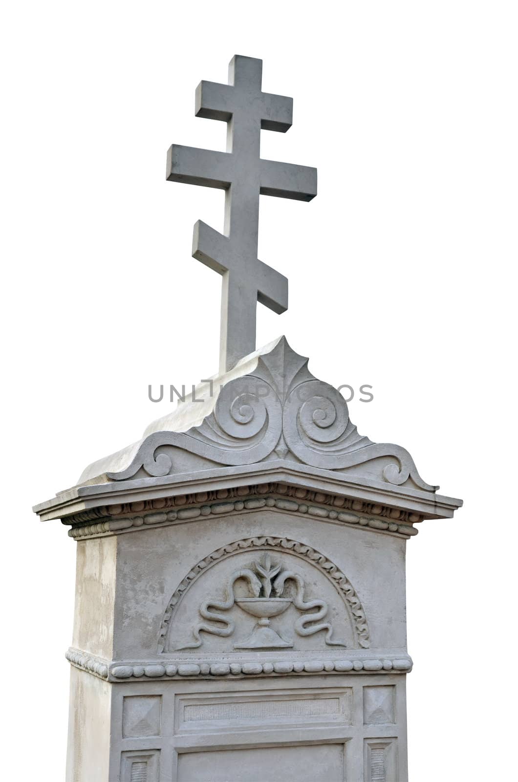Orthodox concrete cross isolated on white