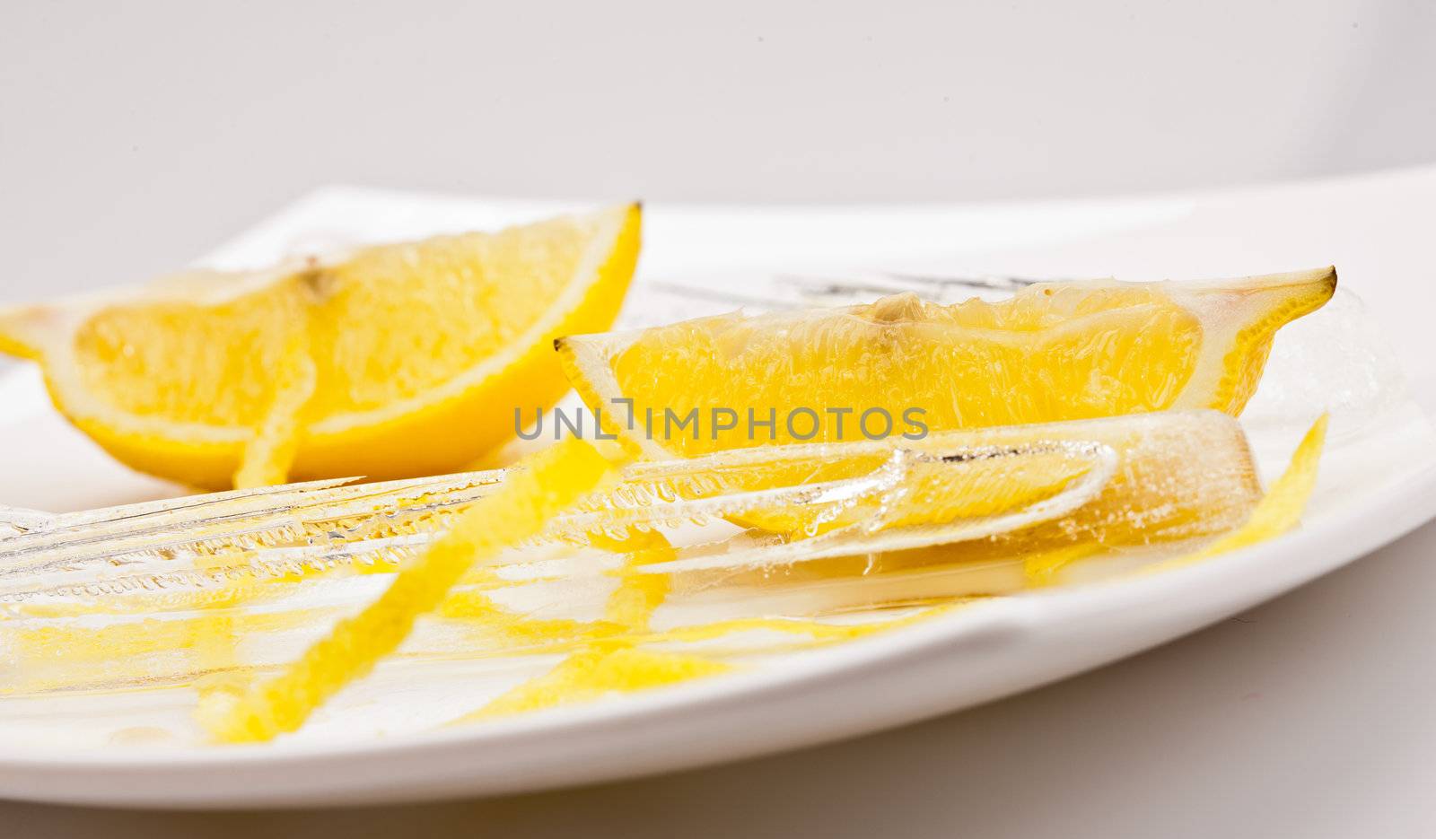 food series: sliced peel decorated lemon with ice