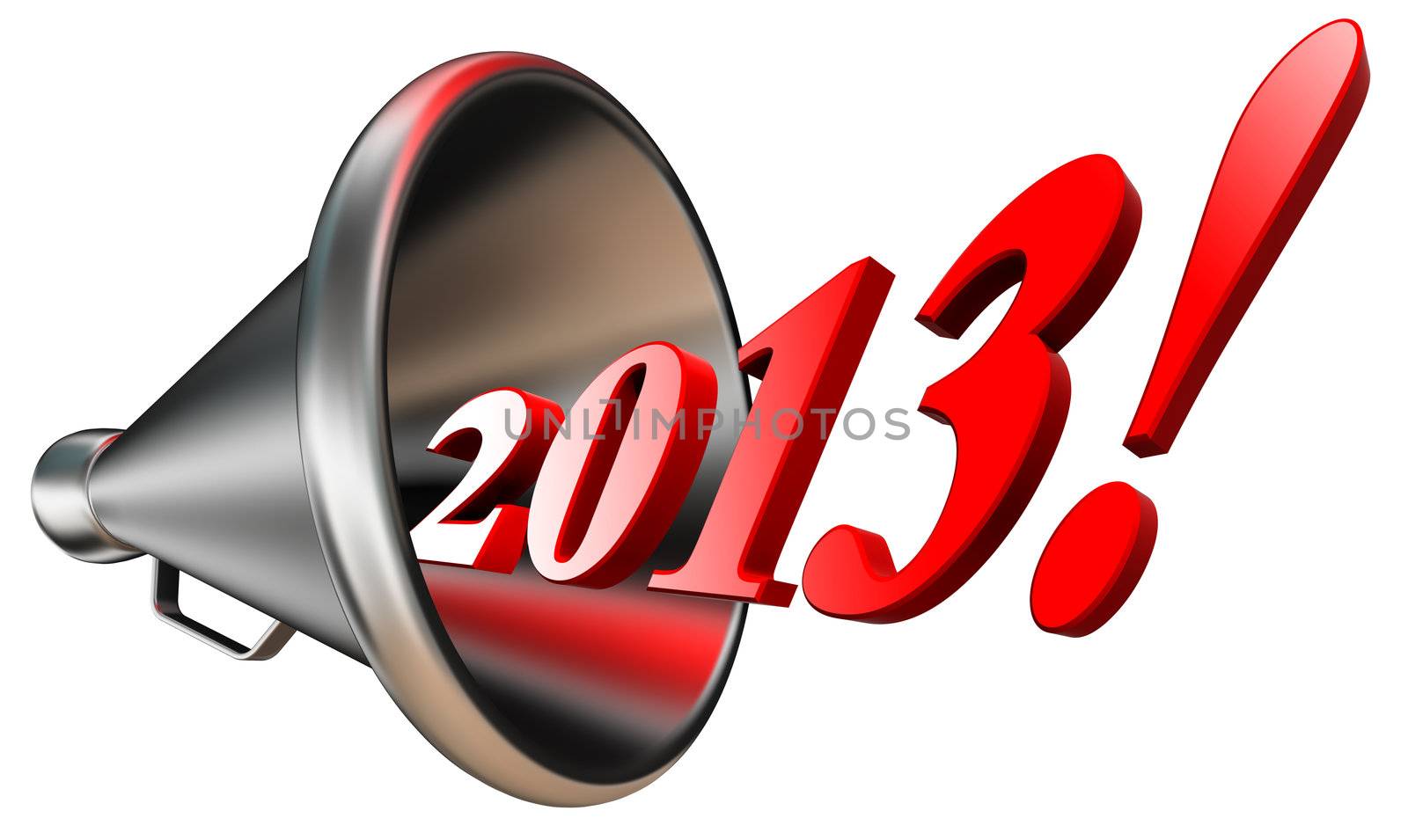 new year 2013 in megaphone isolated on white background. clipping path included