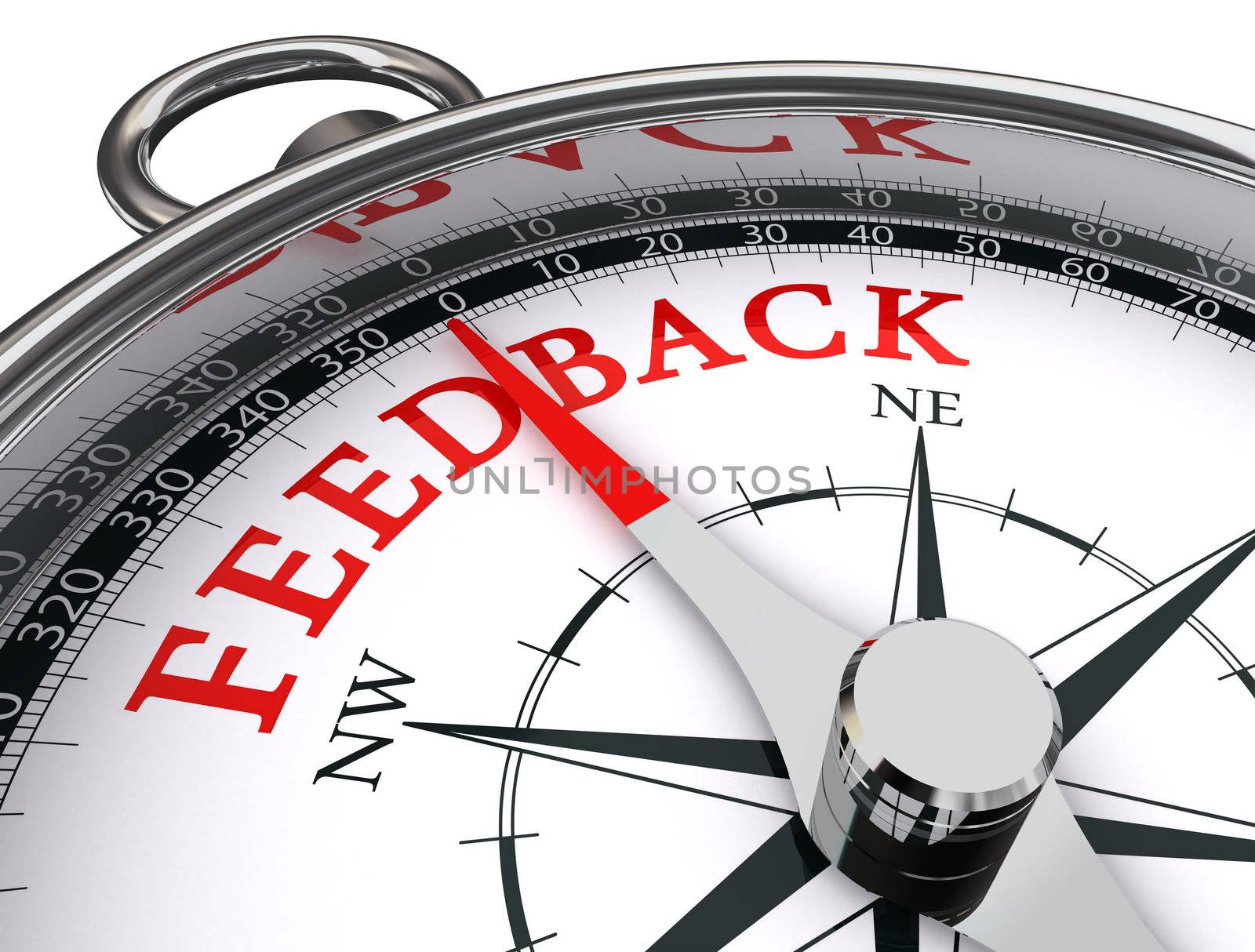 feedback red word on conceptual compass on white background
