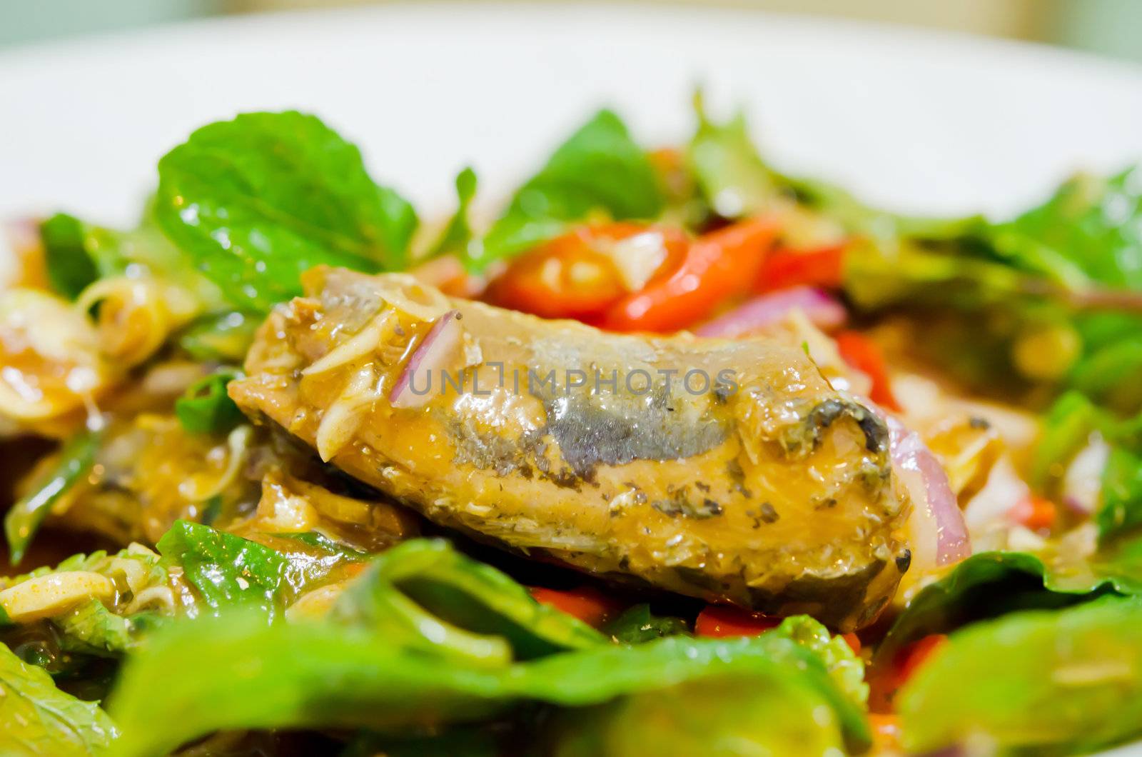  spicy salad of canned fish and fresh vegetable