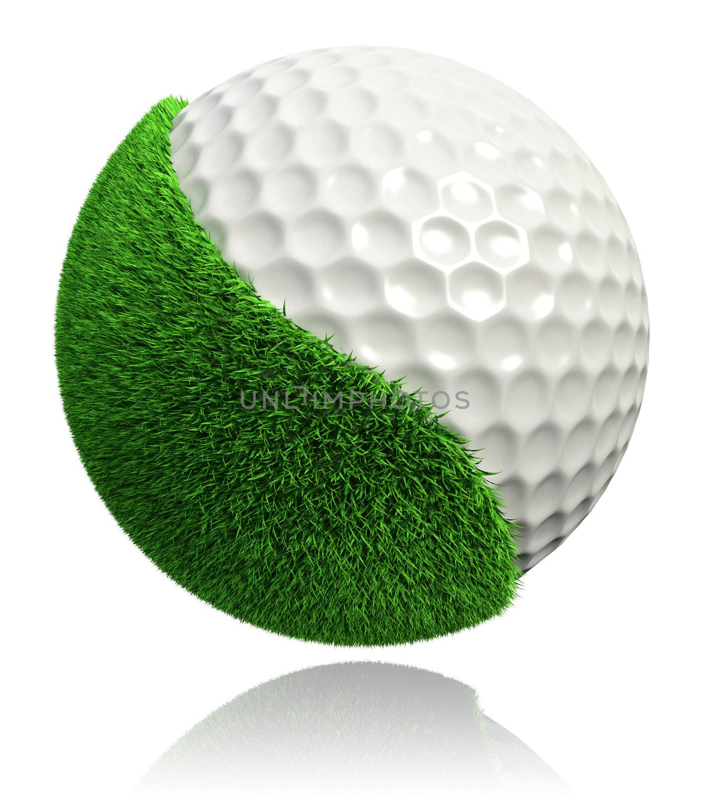 golf ball with green grass on white background. clipping path included