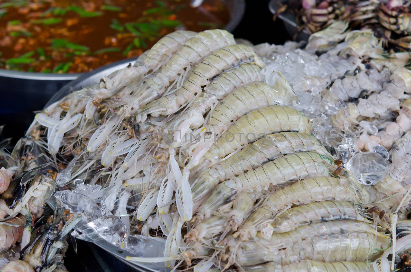 Mantis shrimp with ice in fresh market in Thailand