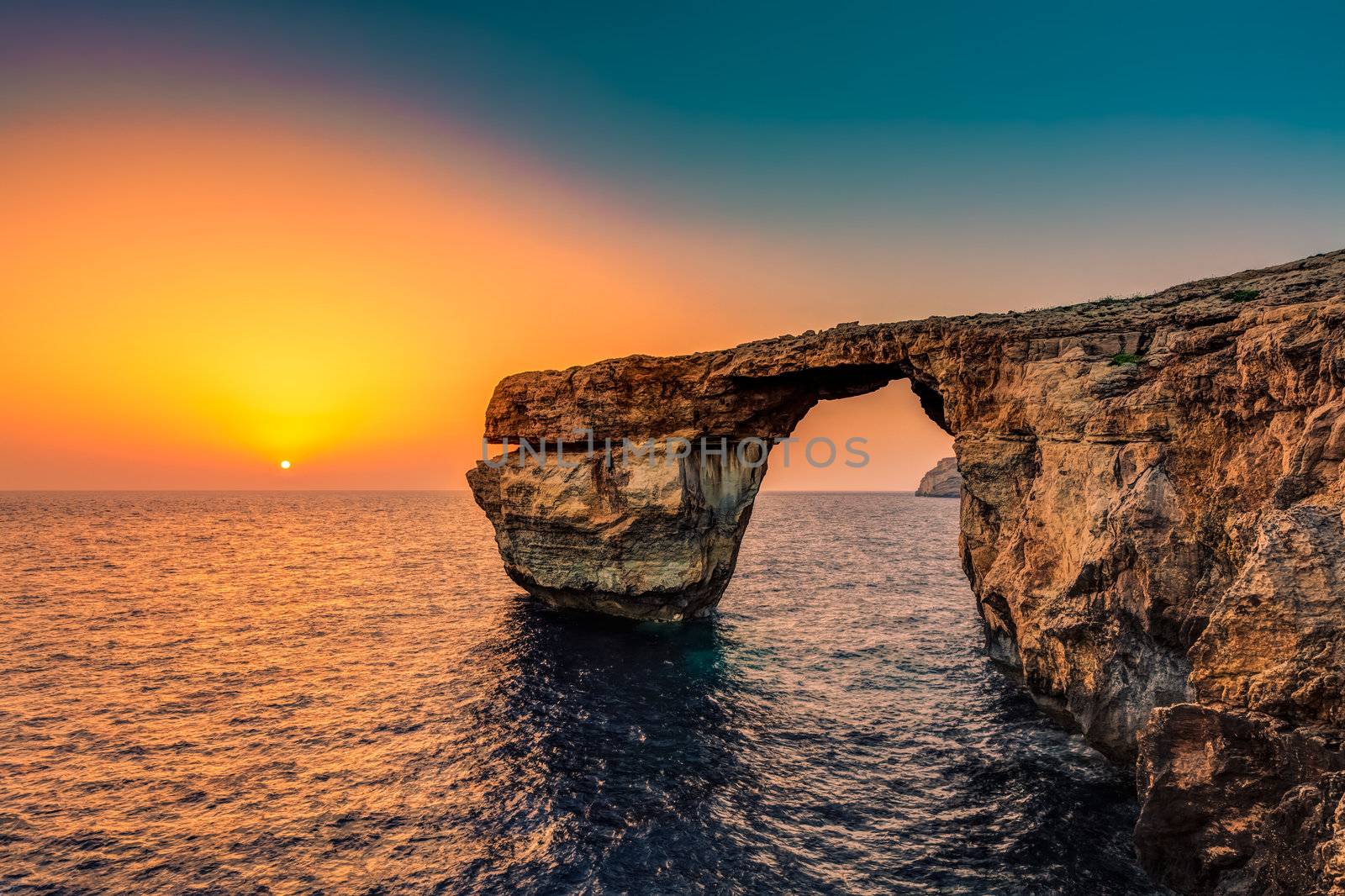 The Azure Window in Malta at Sunset
