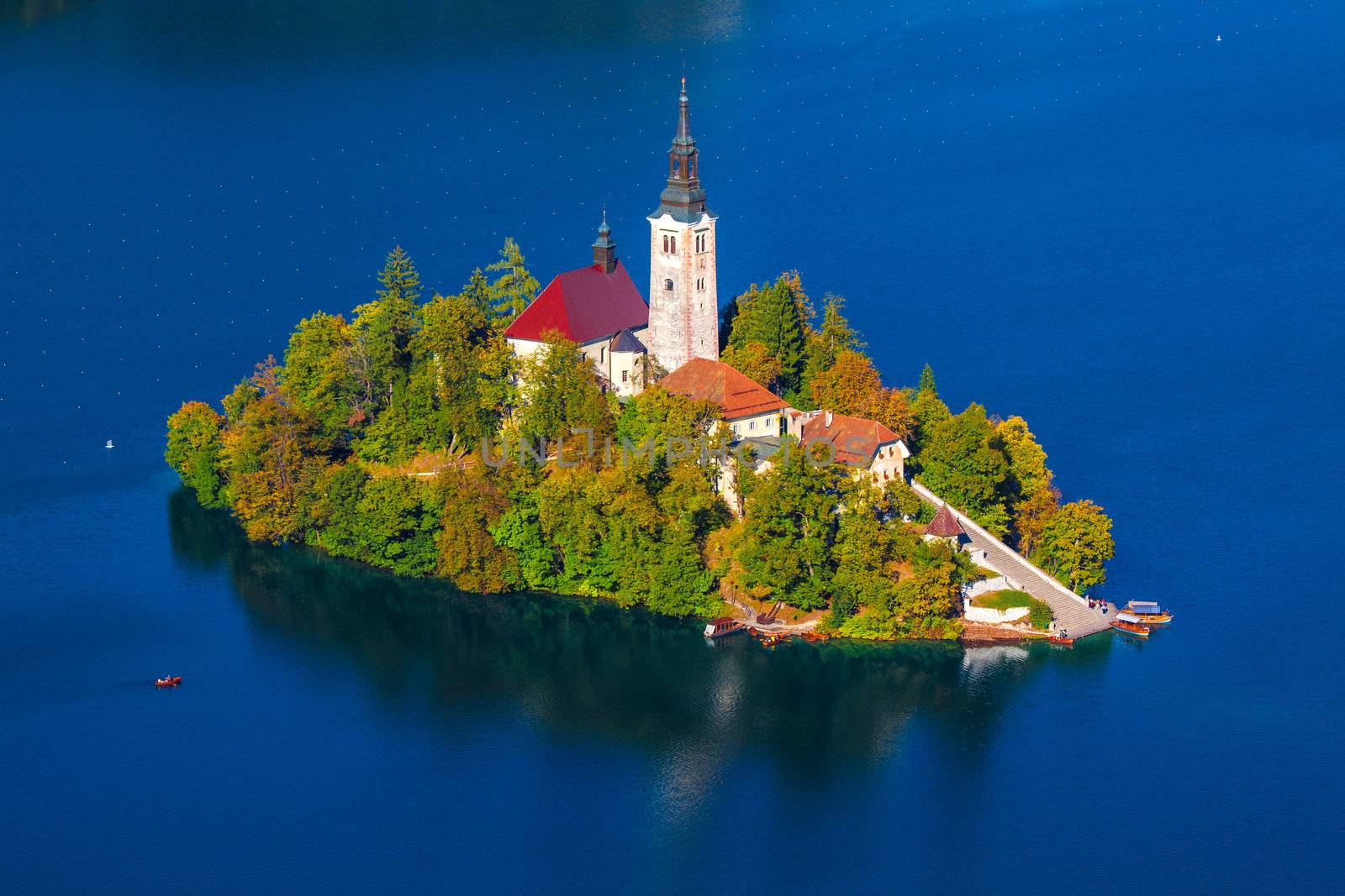 Island on Lake Bled in Slovenia, with the  Church of the Assumption