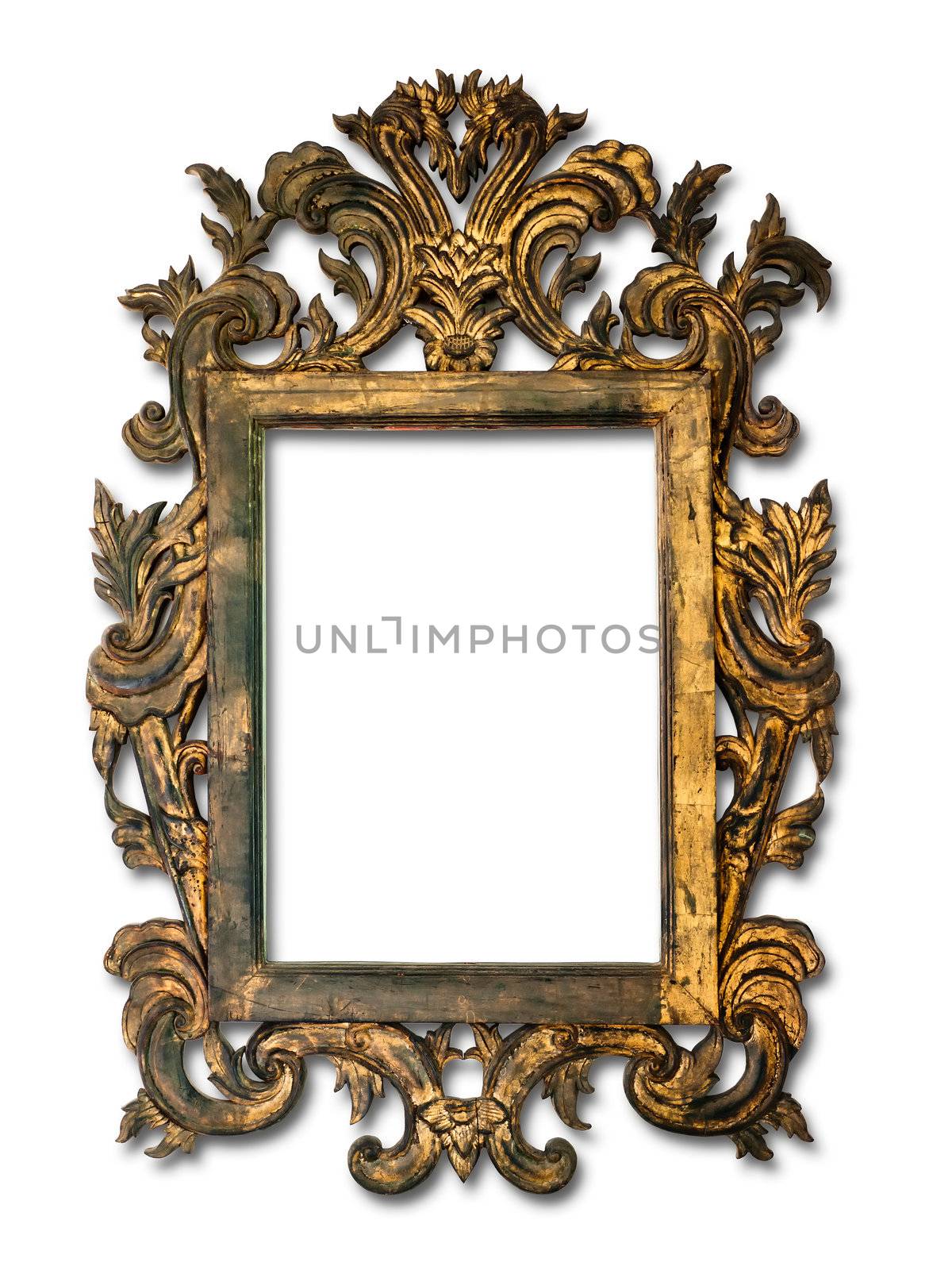 Antique glass frame made from Wood carved gold-painted