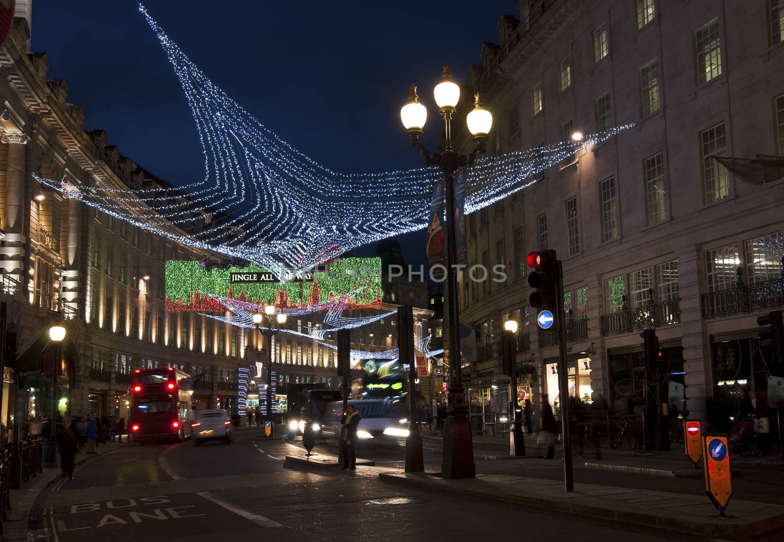 Christmas decorations in Regent street, London, UK