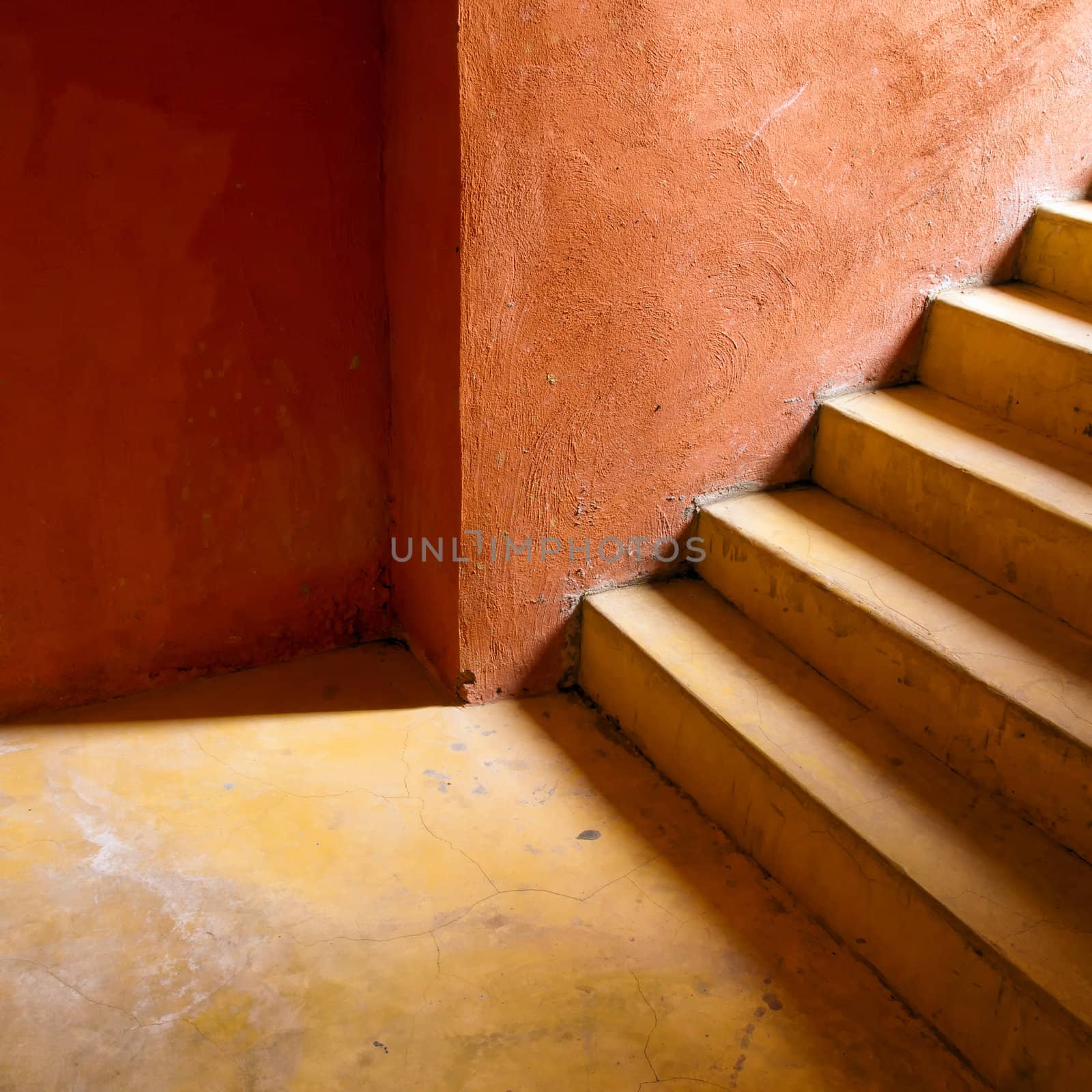 Abstract of Yellow stair and Orange wall