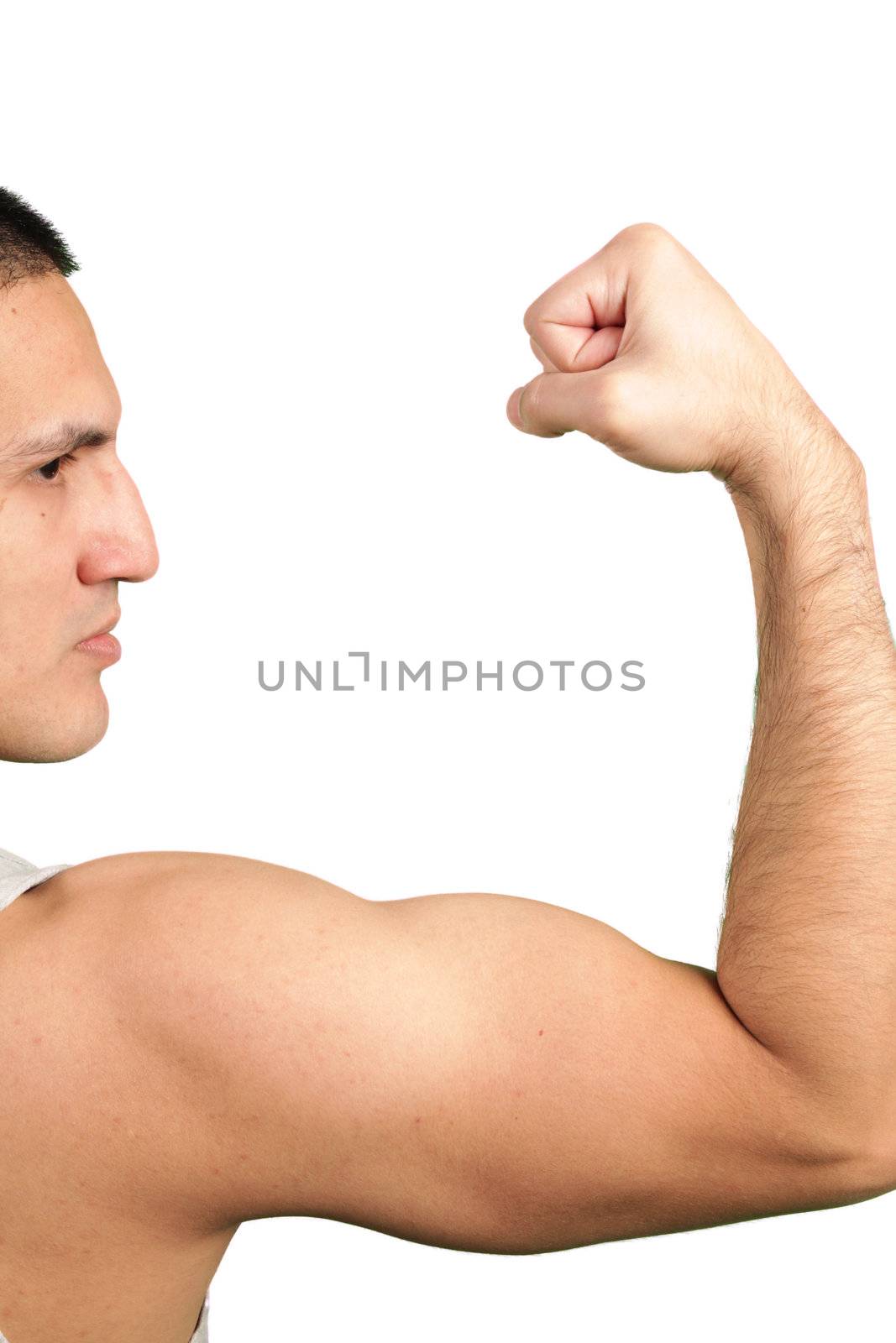 Man showing his strong muscular biceps