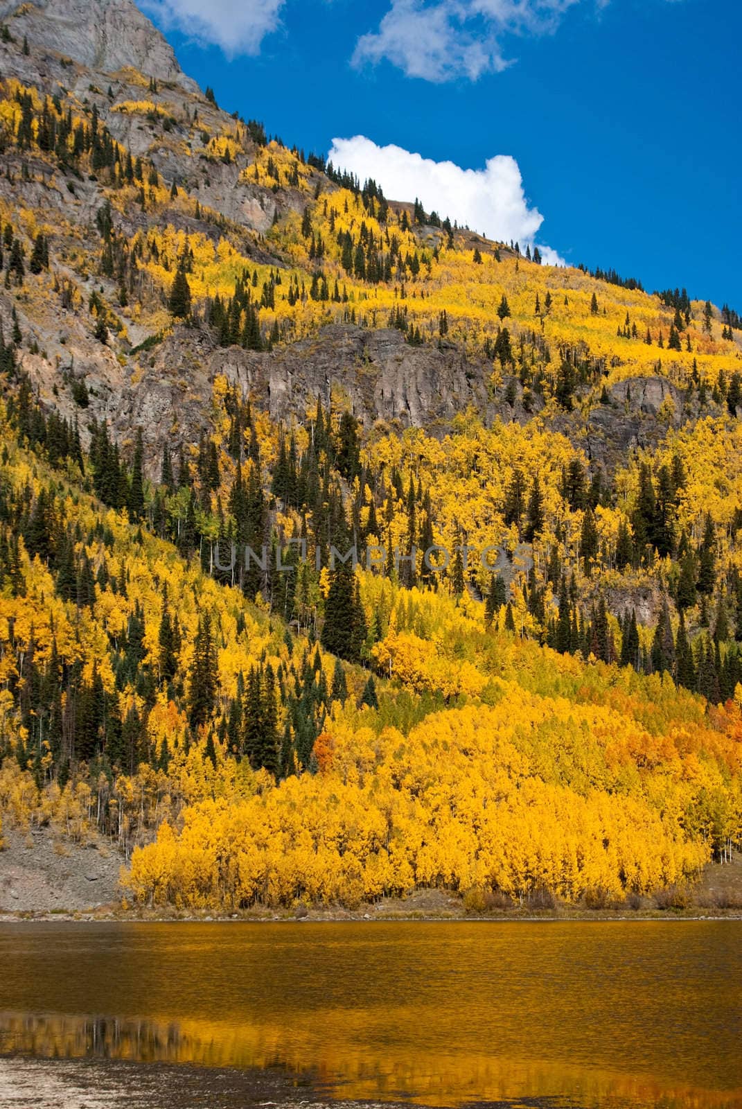 Scenic Fall colors of Colorado mountain lake