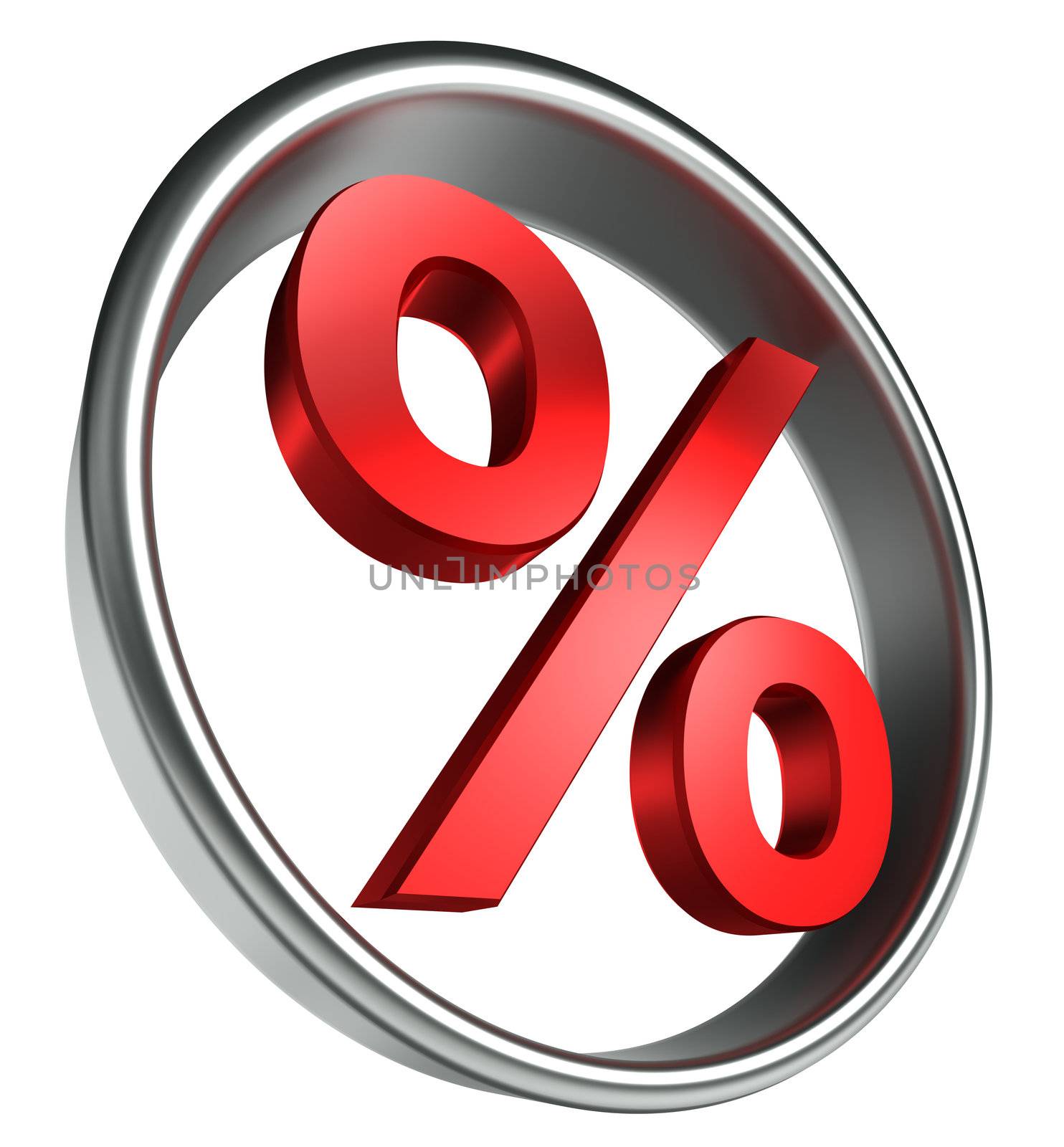 per cent red symbol in round frame isolated on white background. clipping path included 