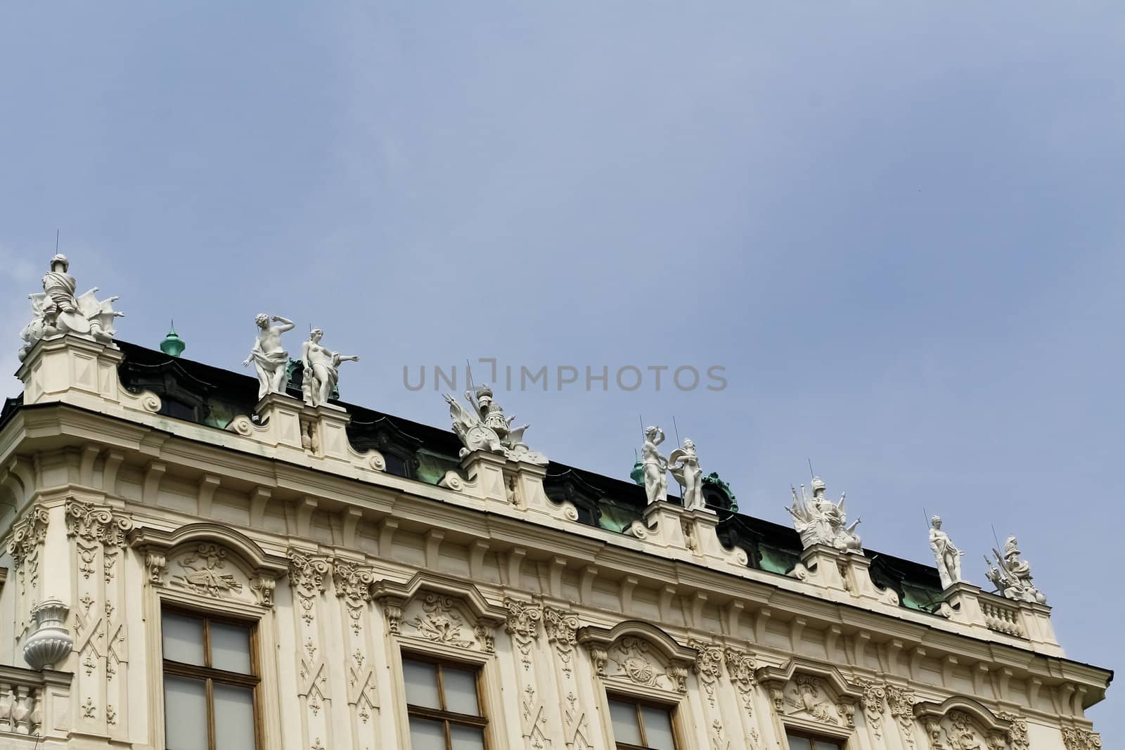 Front view of a segment of castle Belvedere in Vienna, Austria