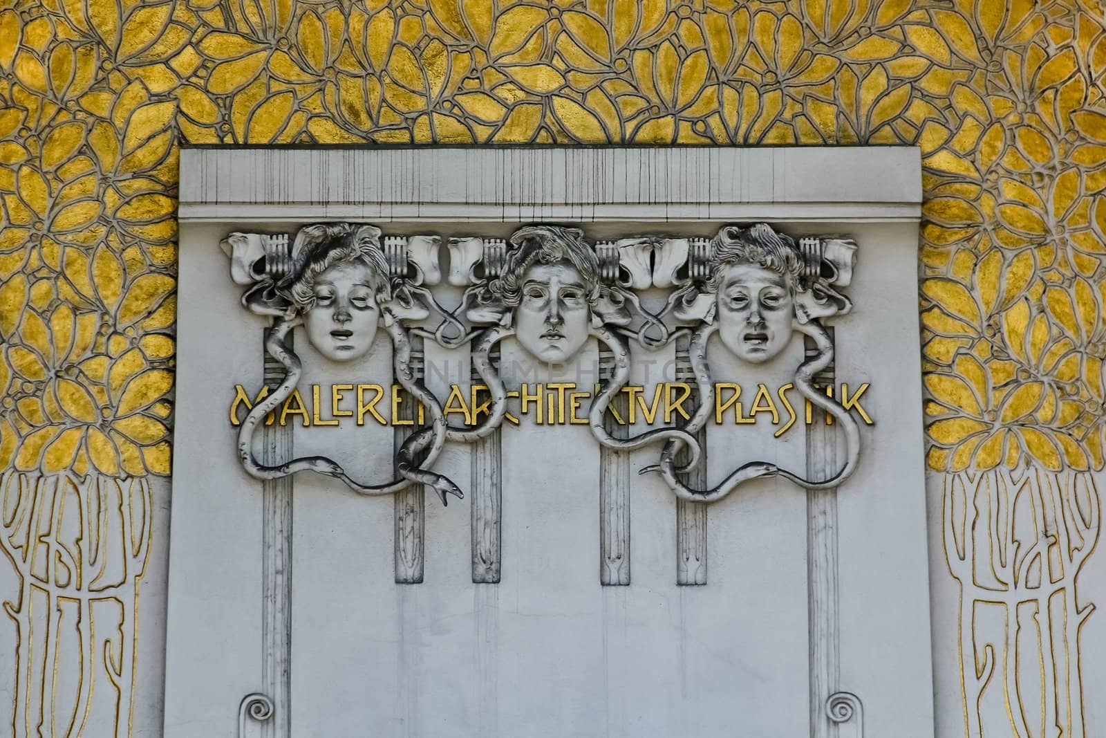 Detail of a decorated entrance to a famous art building in Vienna