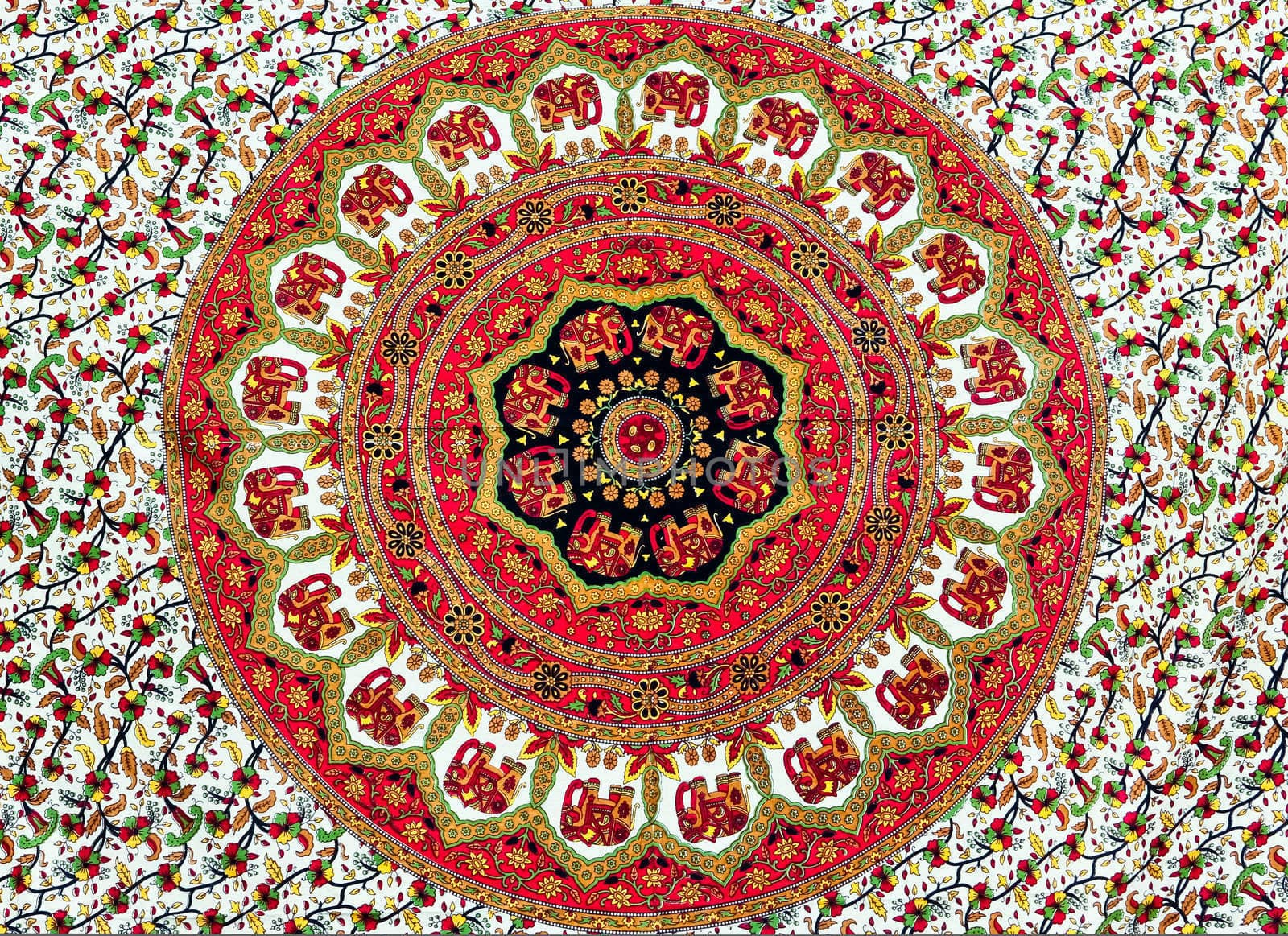 A just unfolded cloth showing colorful ornaments