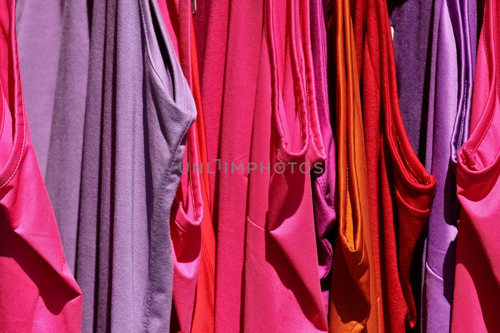 Set of pink and violet pieces of clothing on a market in Vienna