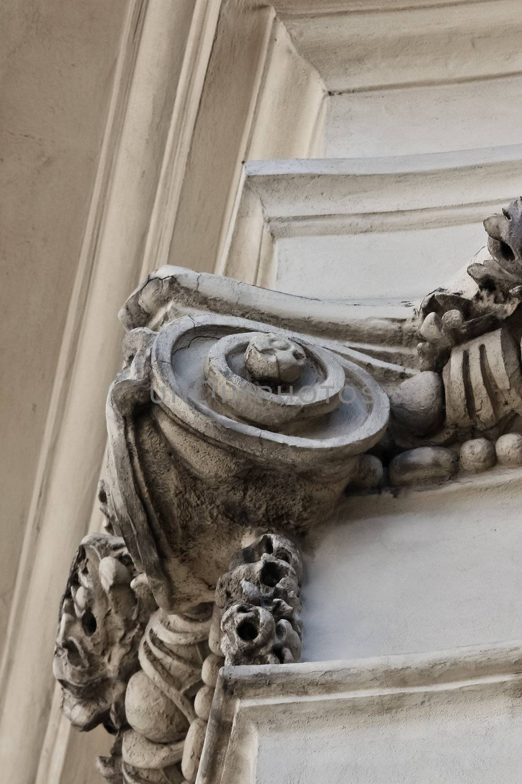 An architectural detail on a facade of an old church