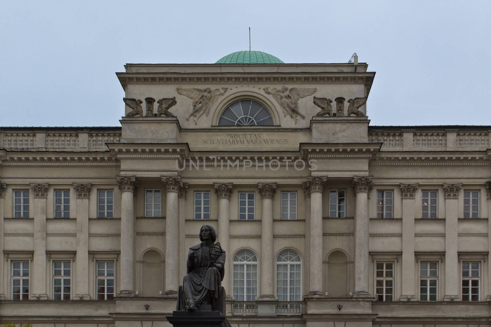 The Warsaw academy of science with a Nikolaus Kopernikus statue in front