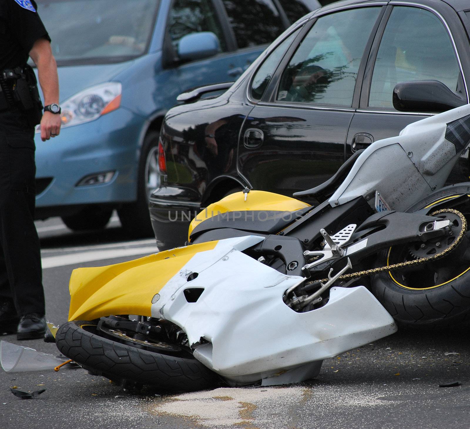 Motorcycle accident on a public street.