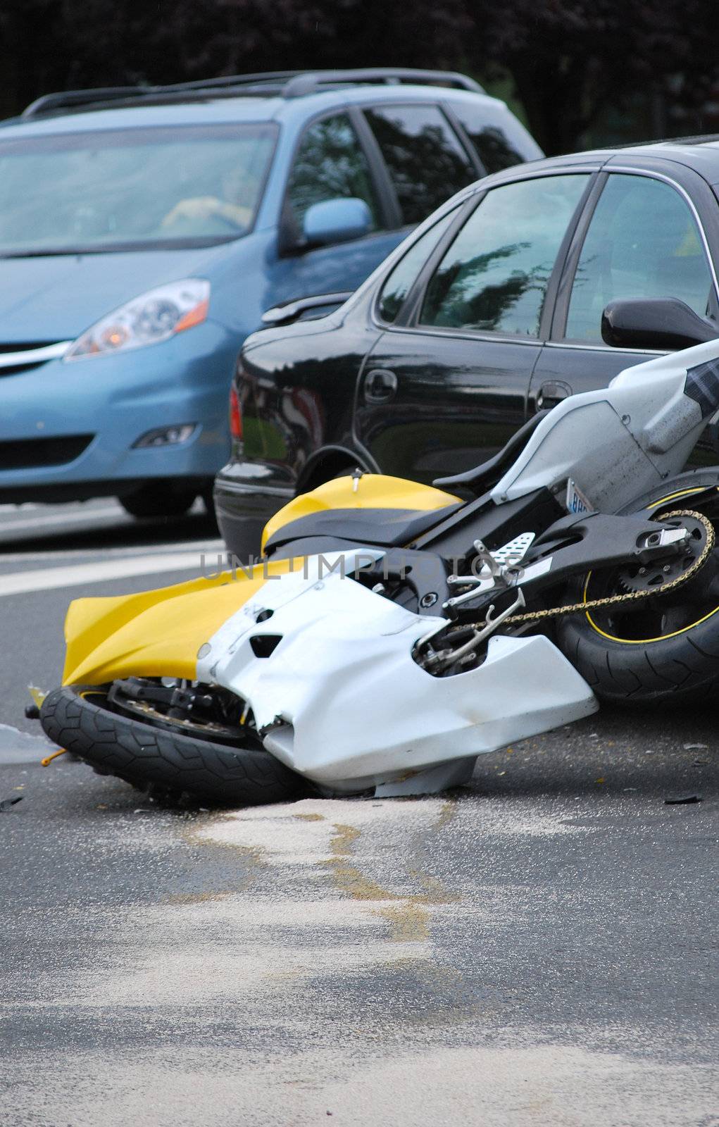 Motorcycle accident on a public street.