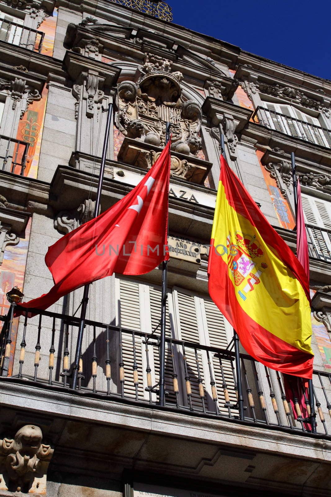 Detail of a decorated facade and balconies at the Palza Mayor, Madrid, Spain.  by mariusz_prusaczyk