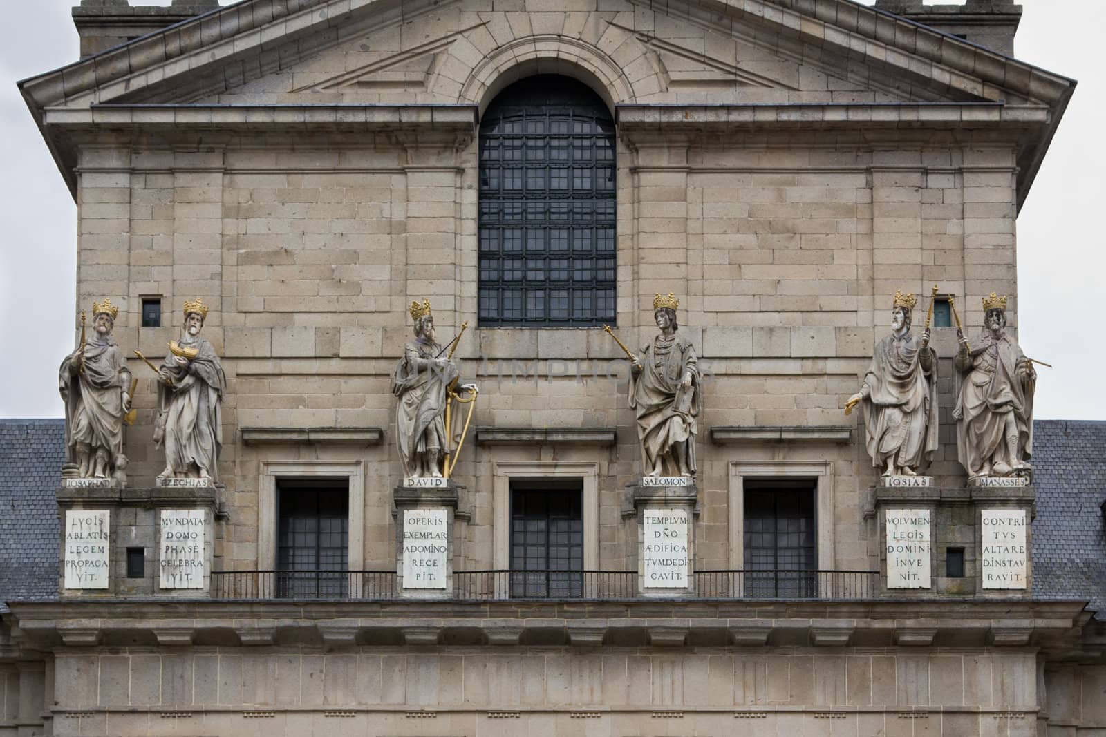 The six kings of Judah statues at the entrance of the San Lorenzo Basilica in El Escorial, Spain