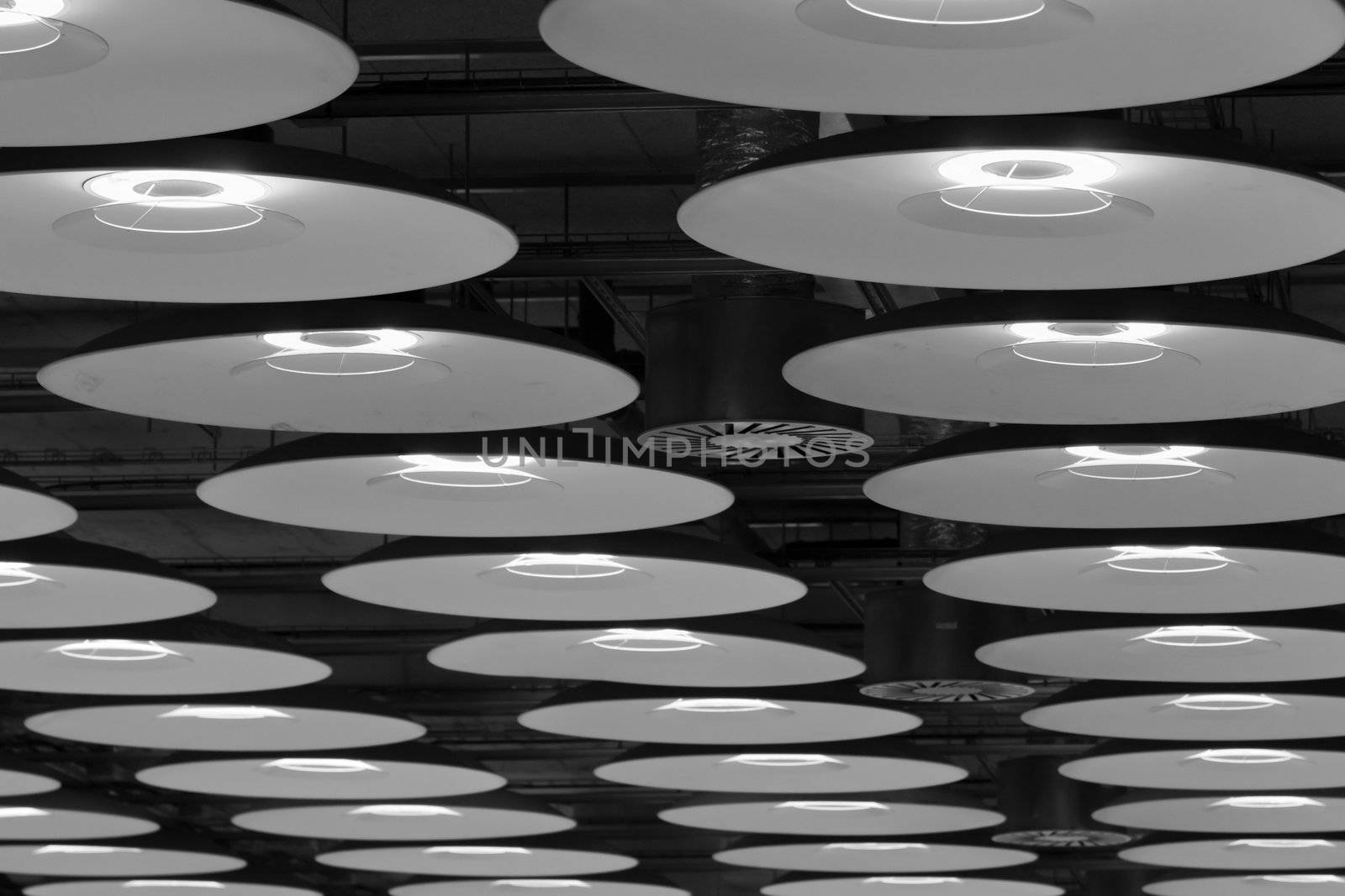 Modern lamps at the Airport Barajas in Madrid