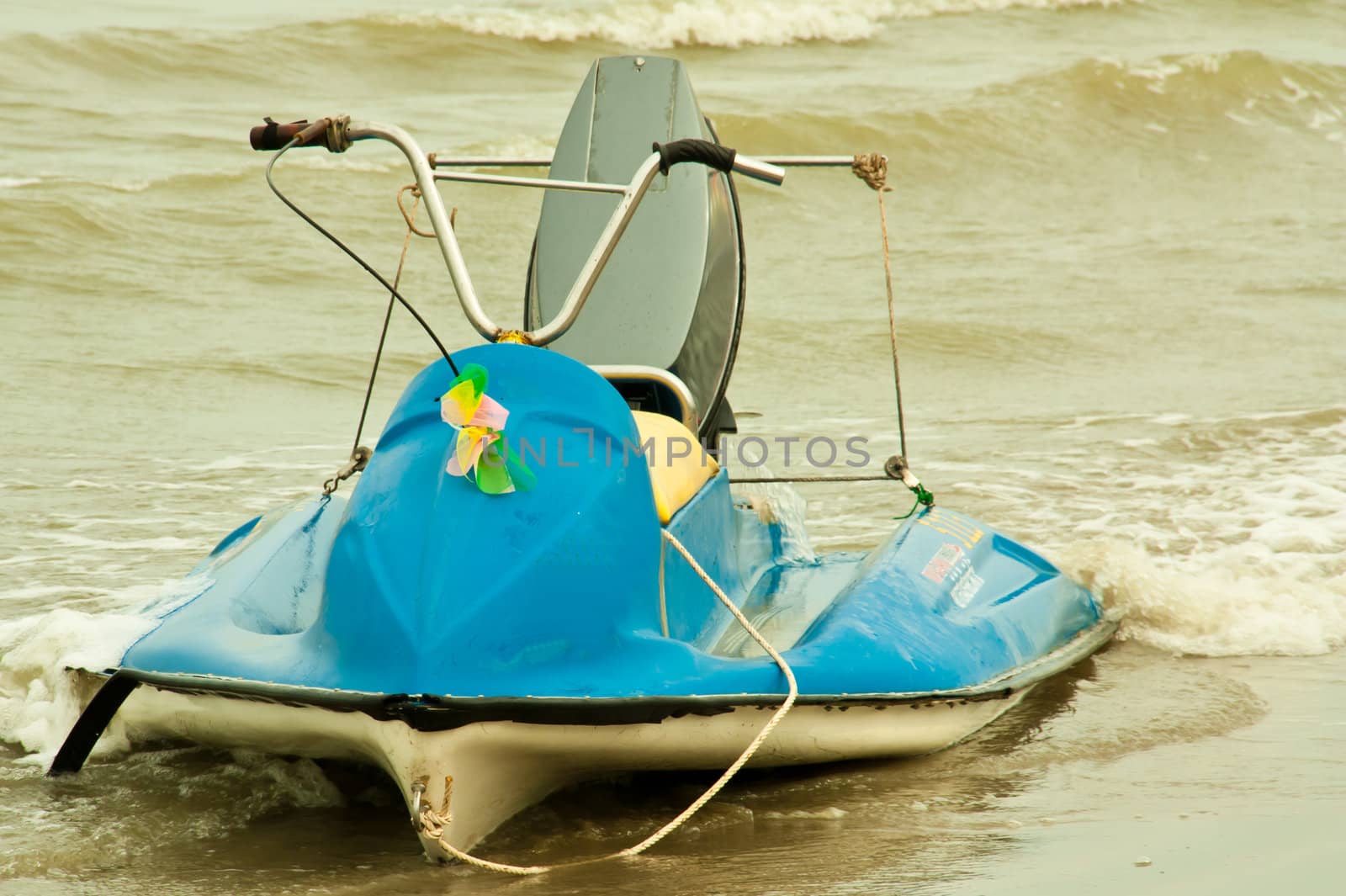 Engine ship for the beach. Vacation of the children.